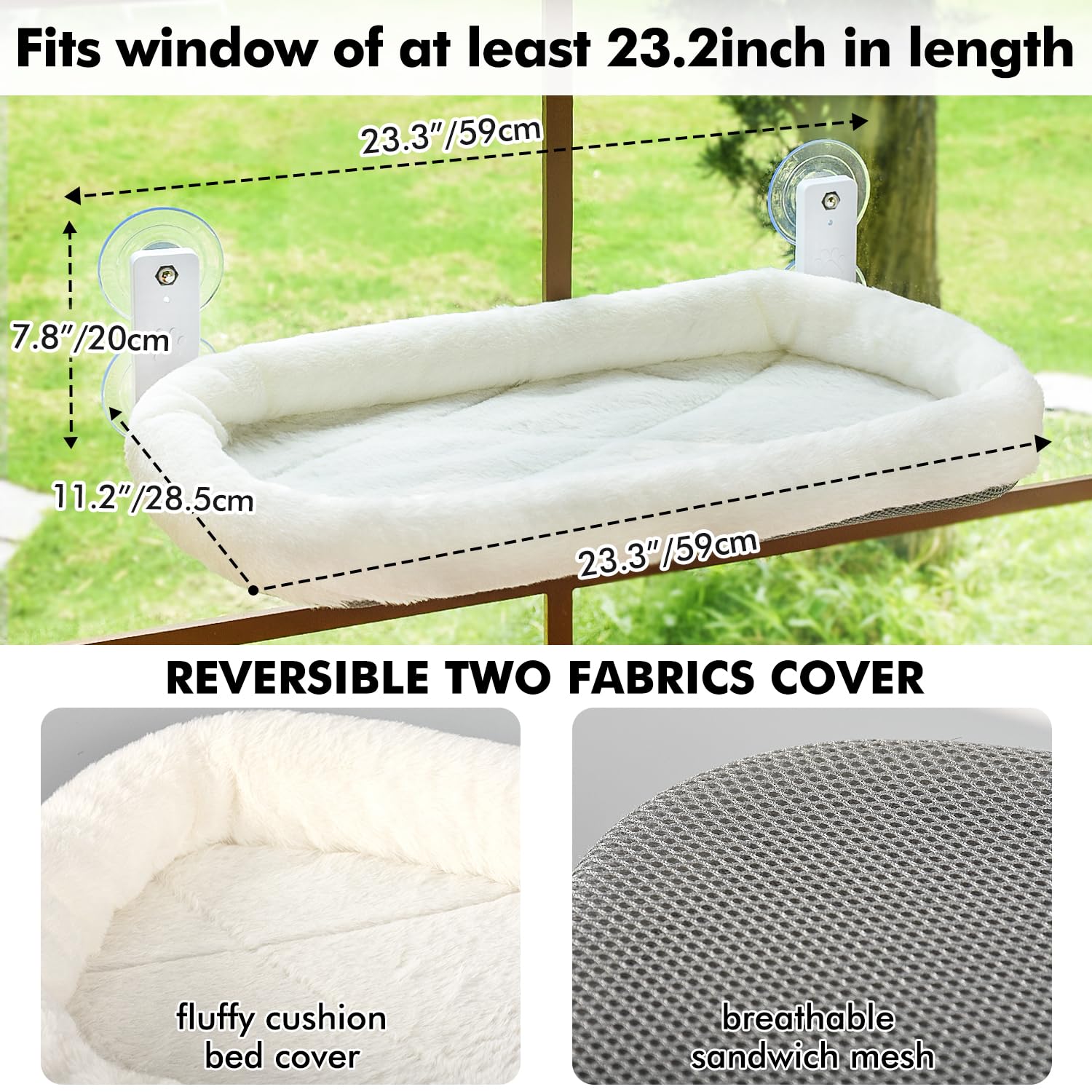 Amosijoy Cordless Cat Window Perch, Cat Hammock For Window With 4 Strong Suction Cups, Solid Metal Frame And Soft Cover, Cat Beds For Indoor Cats