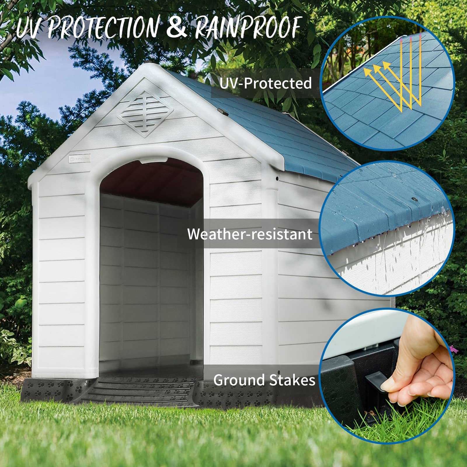 Pukami Plastic Outdoor Indoor,Durable Dog House For Small Medium Large Dogs,Waterproof, With Elevated Floor And Air Vents,Ventilate & Easy Clean And Assemble(Blue, 42Inch)