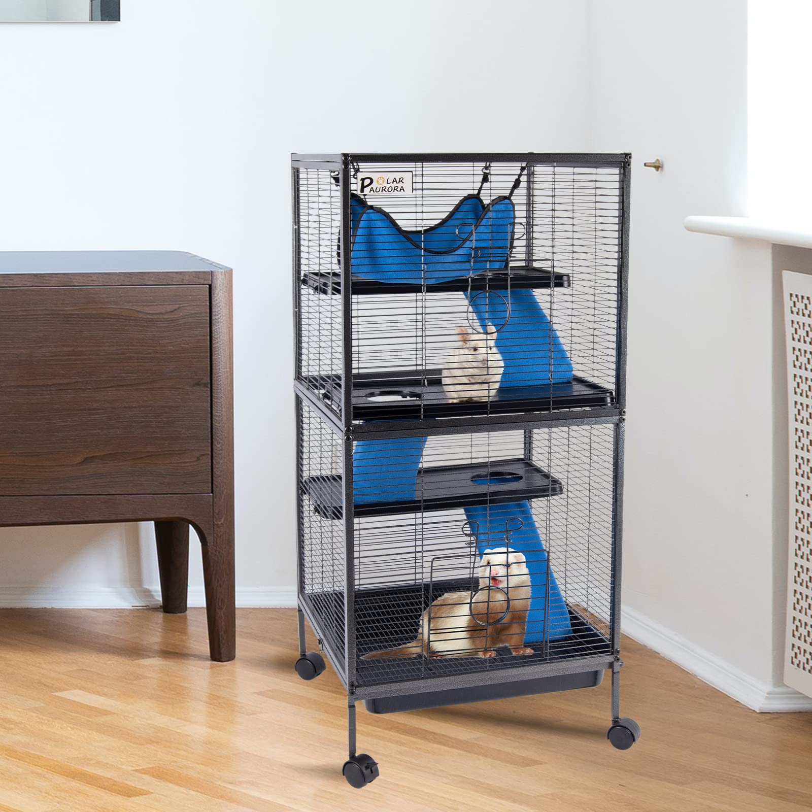 4 Tier Steel Deluxe Small Animal Pet Cage Kit For Guinea Pig Ferret Little Rabbit With Wheels Brakes Hammock 4 Platforms Removable Tray And Ladder With Flannel