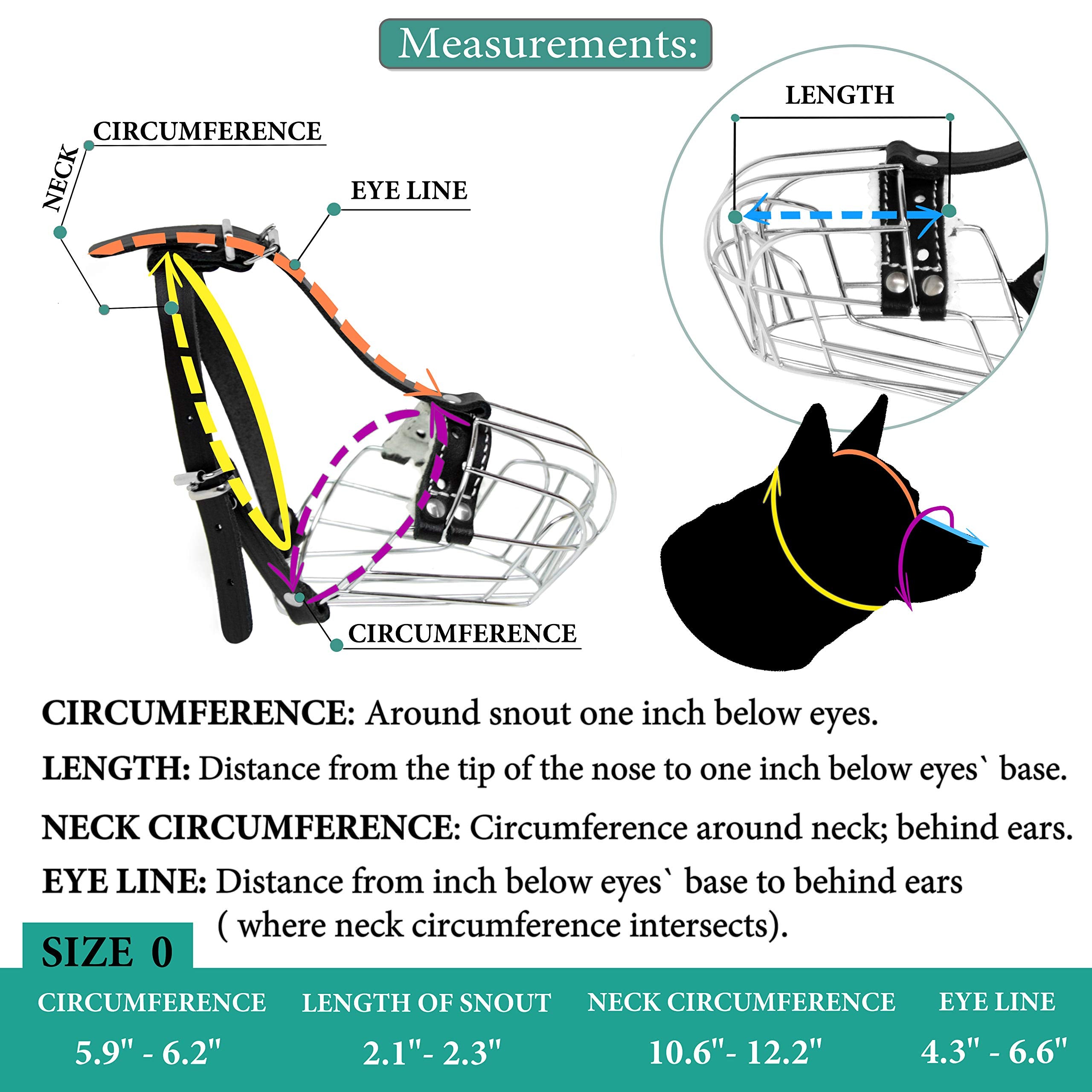 ?1 Dog Chrome Metal Muzzles Wire Basket Adjustable Leather Straps Snout Circumference Of Metal Muzzle Is 6.6-7.8 In The Length I