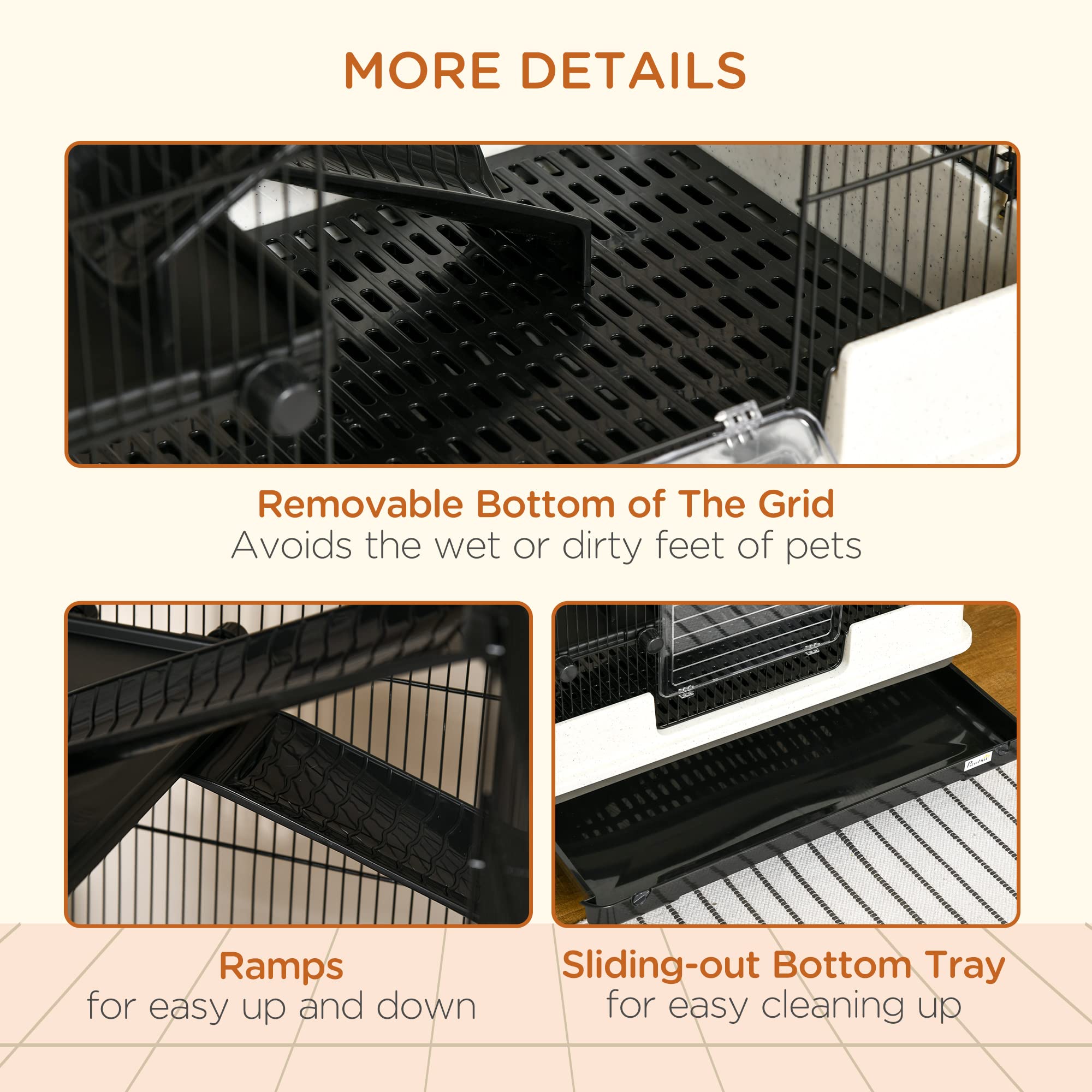 Pawhut 59.5' Small Animal Cage With Wheels, 6-Level Portable Bunny Cage, Chinchilla Ferret Cage With Removable Tray, Platform And Ramp