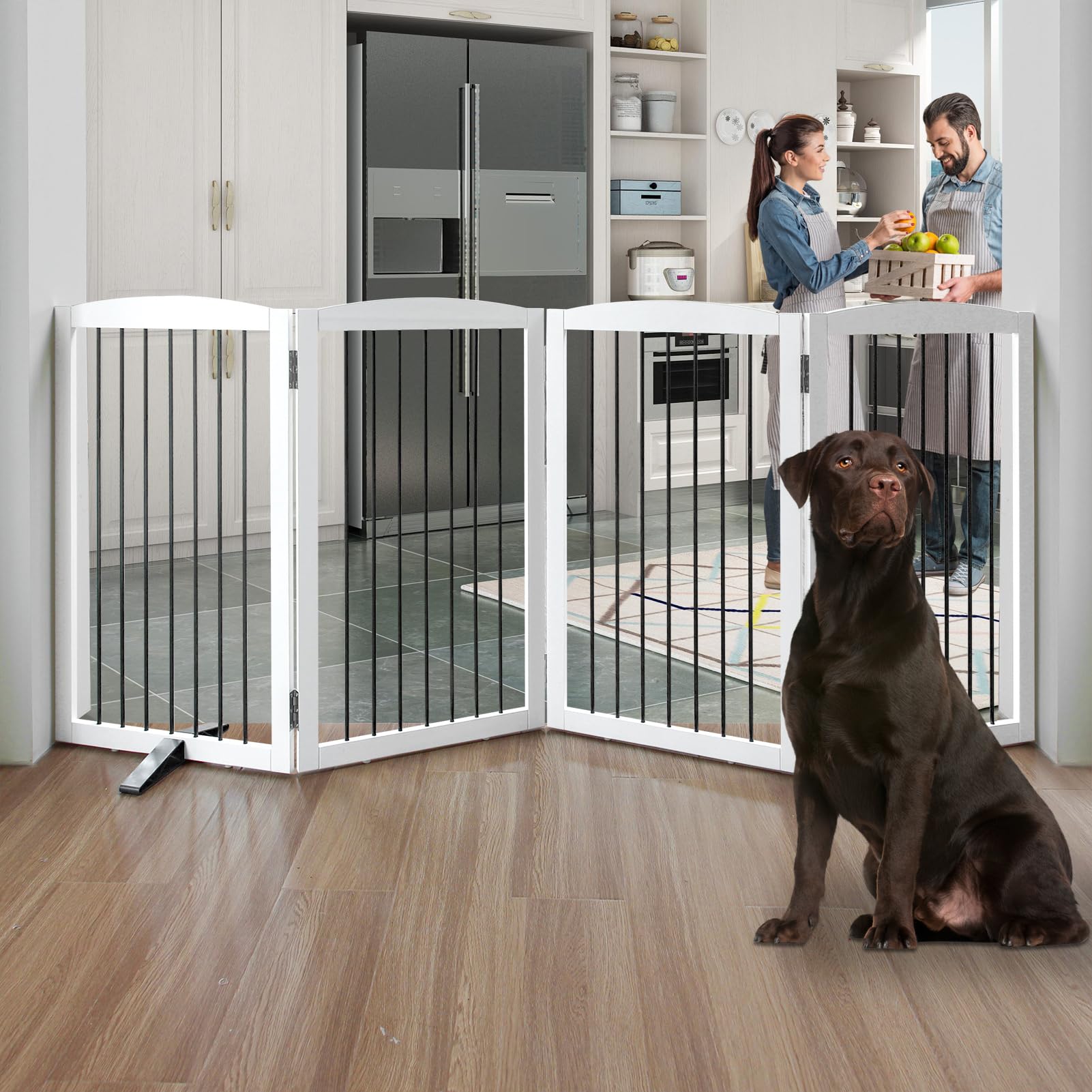 SFJC Freestanding Panel Dog Gate for Indoor, Doorways,Stairs, or Hallways,Foldable Wooden Dog Gates for House,Pet Gate for Dogs,