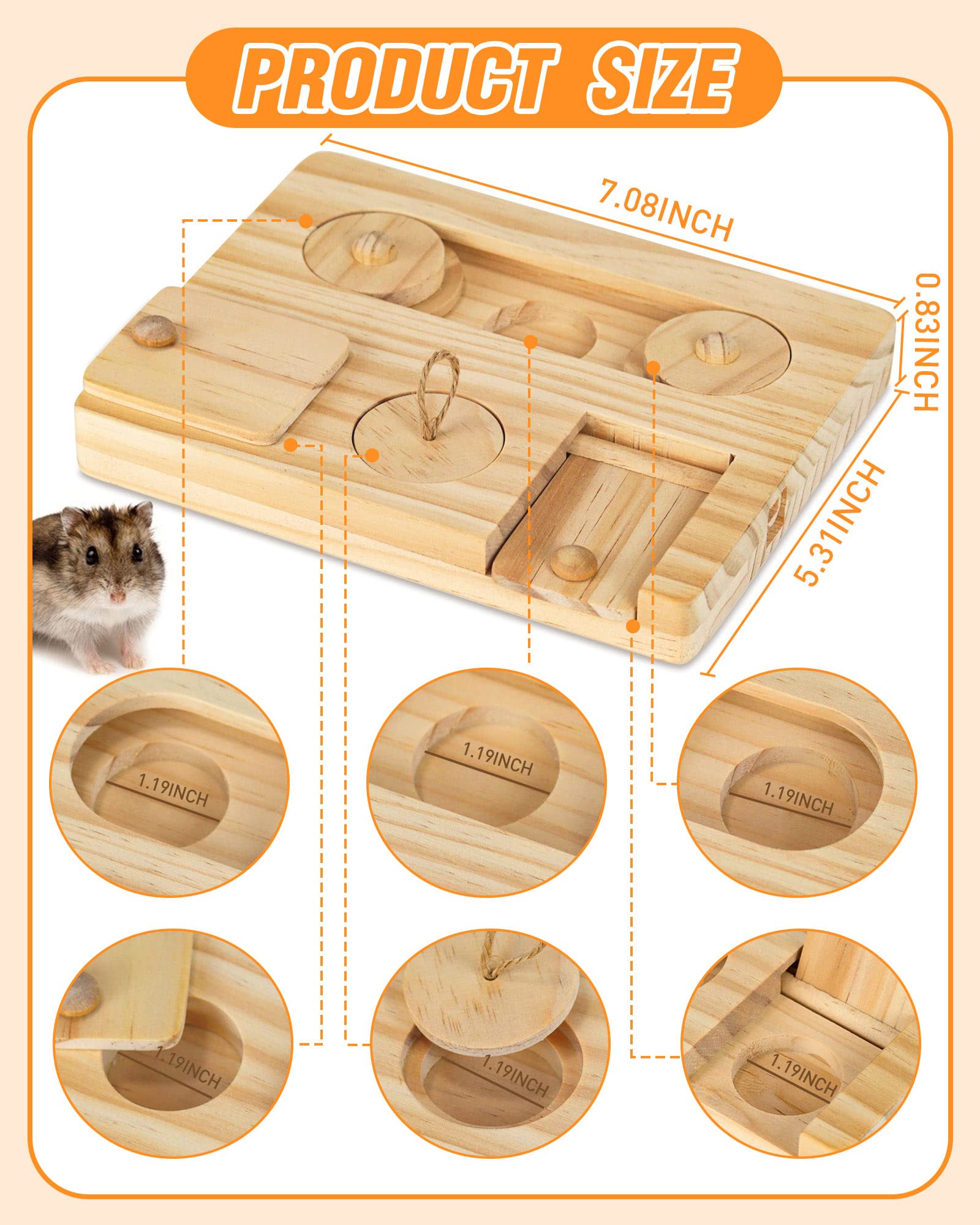 MWAOWM Guinea Pig Foraging Toys, 6 in 1 Hamsters Wooden Interactive Enrichment Toys, Treat Dispenser for Small Animal, for Rabbi