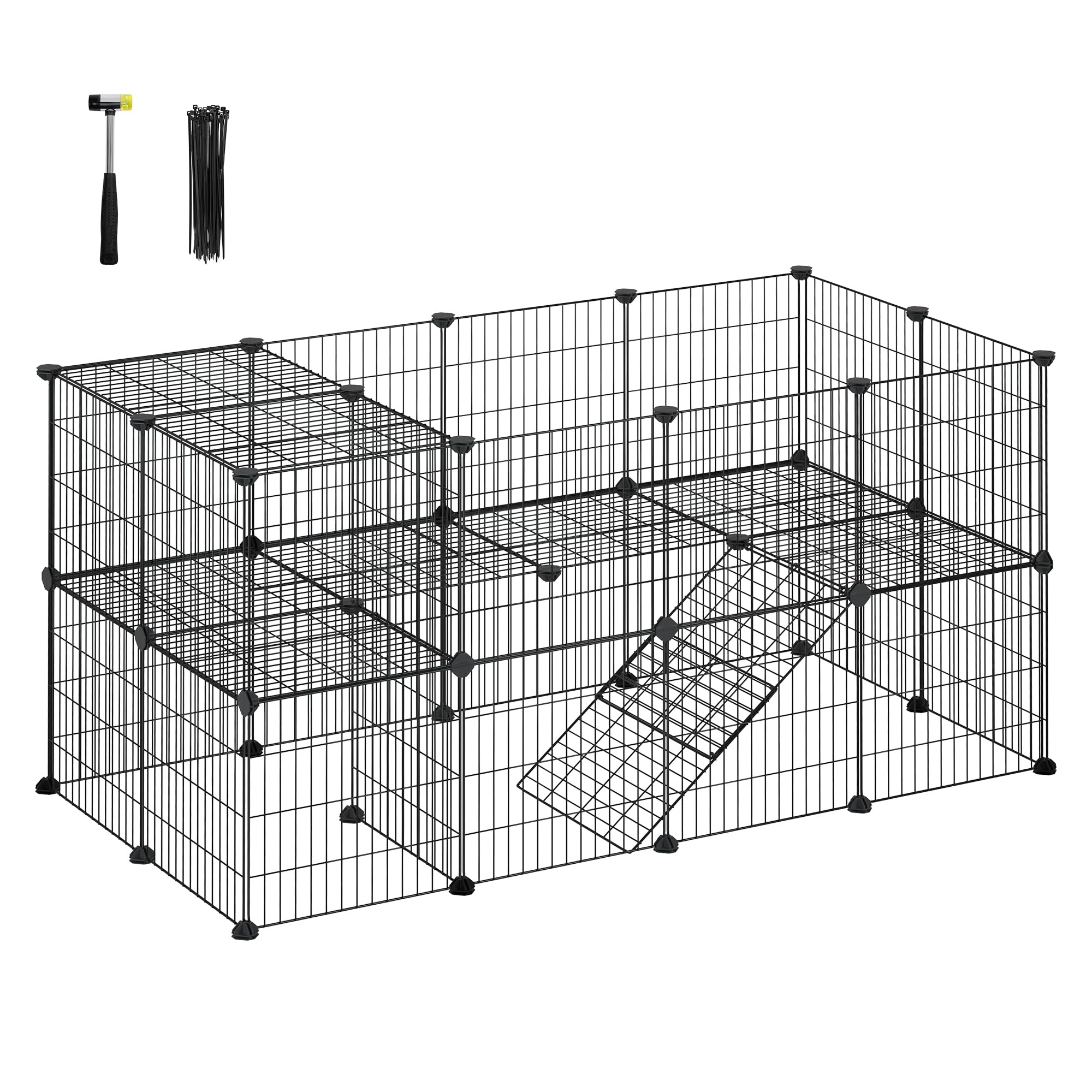 Songmics 36 Panels Pet Playpen, Small Animal Playpen, Rabbit Guinea Pig Cage, Zip Ties Included, Metal Wire Apartment-Style Two-