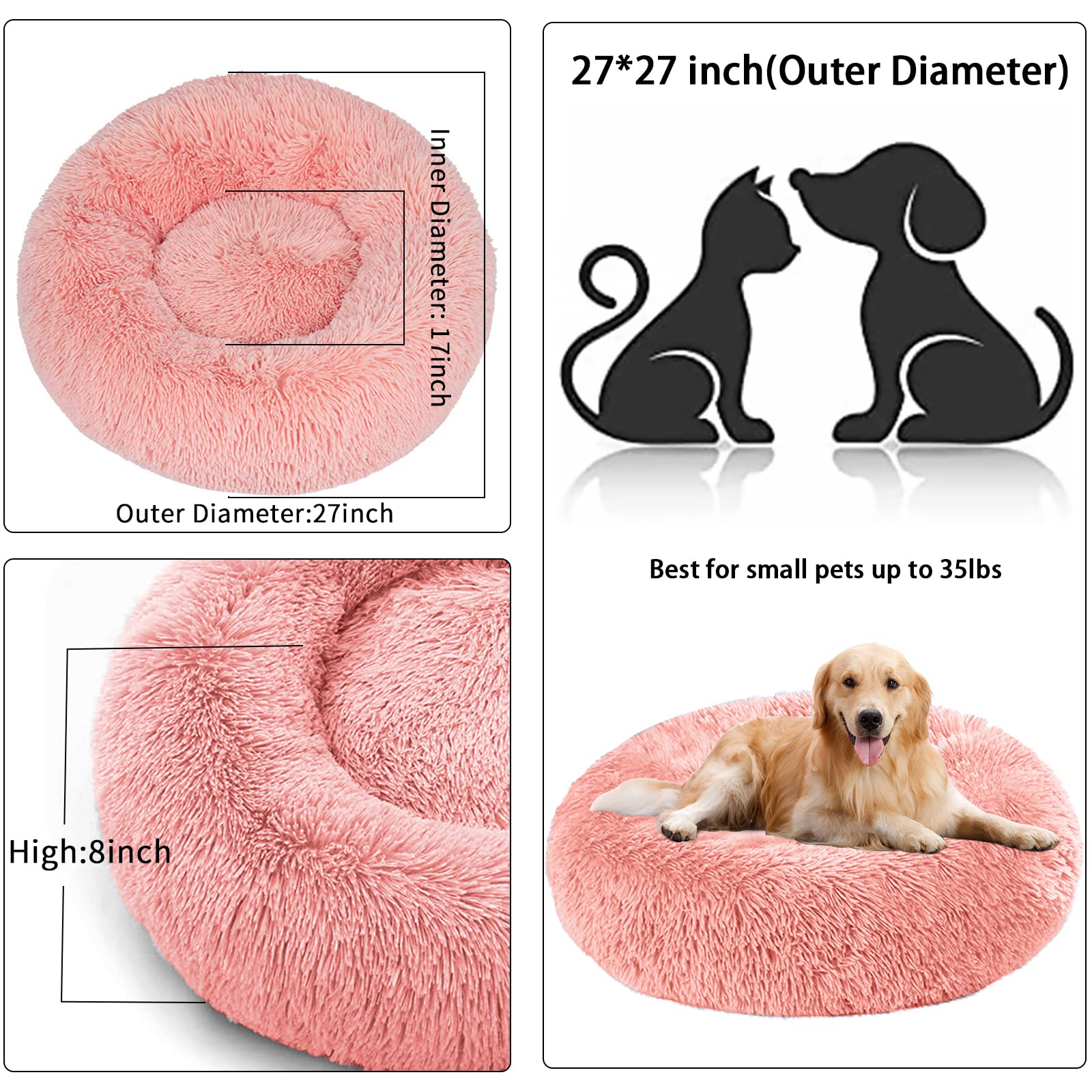 Nisrada Dog Bed For Small Medium Large Dogs, 27 Inch Calming Dogs Bed, Washable-Round Cozy Soft Pet Bed For Puppy And Kitten Wit