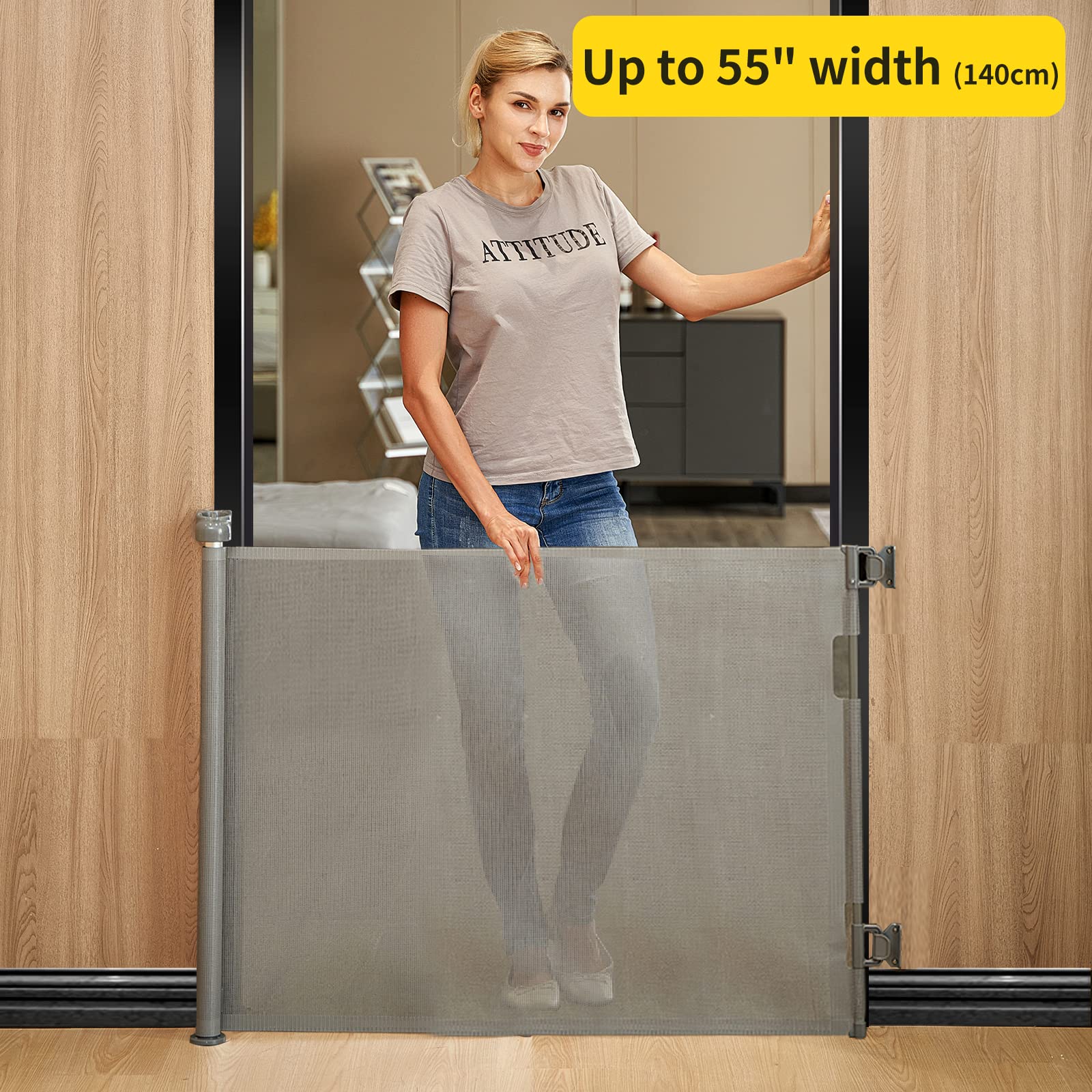 Retractable Baby Gate for Stairs - 33    Height, Expands up to 55    Width - Safety Gate for Infants, Toddlers, Dogs & Pets - Ea
