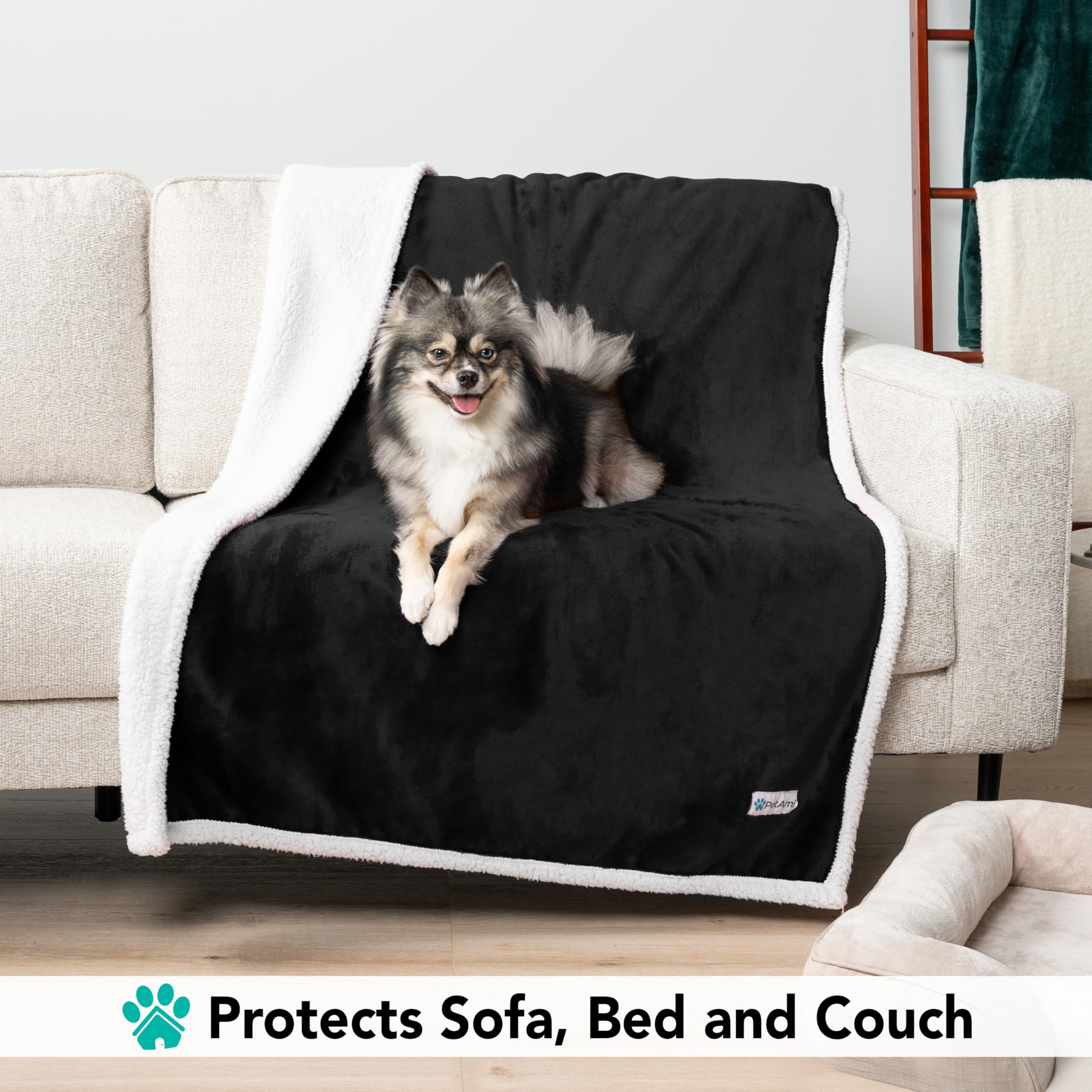 Petami Dog Blanket For Small Medium Dogs, Pet Bed Blanket Cat Puppy Kitten, Fleece Furniture Couch Cover Protector Sofa Car, Soft Sherpa Dog Throw Plush Reversible Washable, Mini 29X40 Black