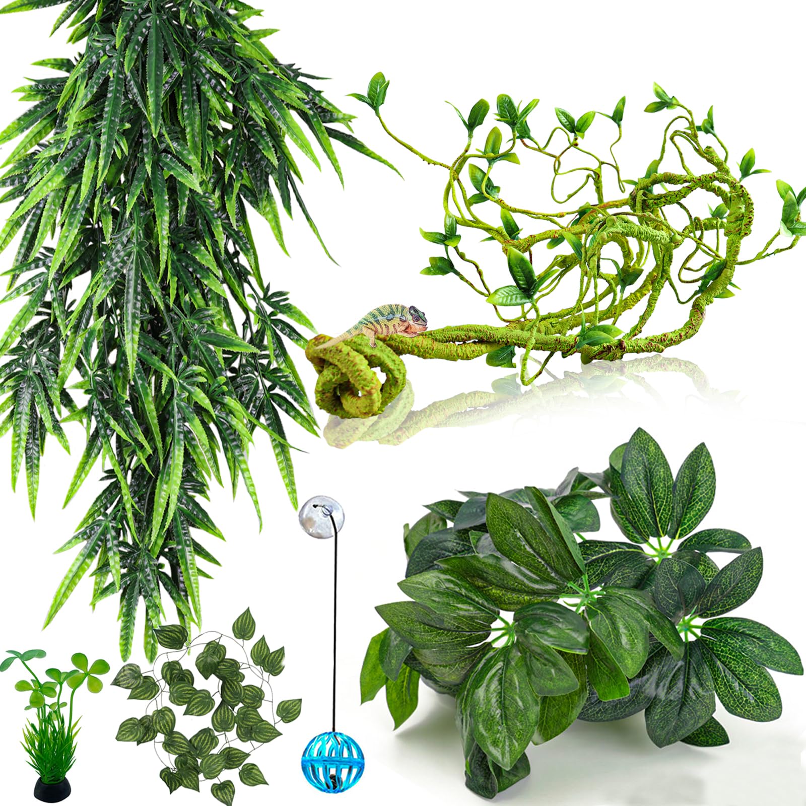 Hercocci Reptile Plants, Terrarium Hanging Plant Climbing Vines Reptile Hide Leopard Gecko Tank Accessories, Terrarium Decoratio