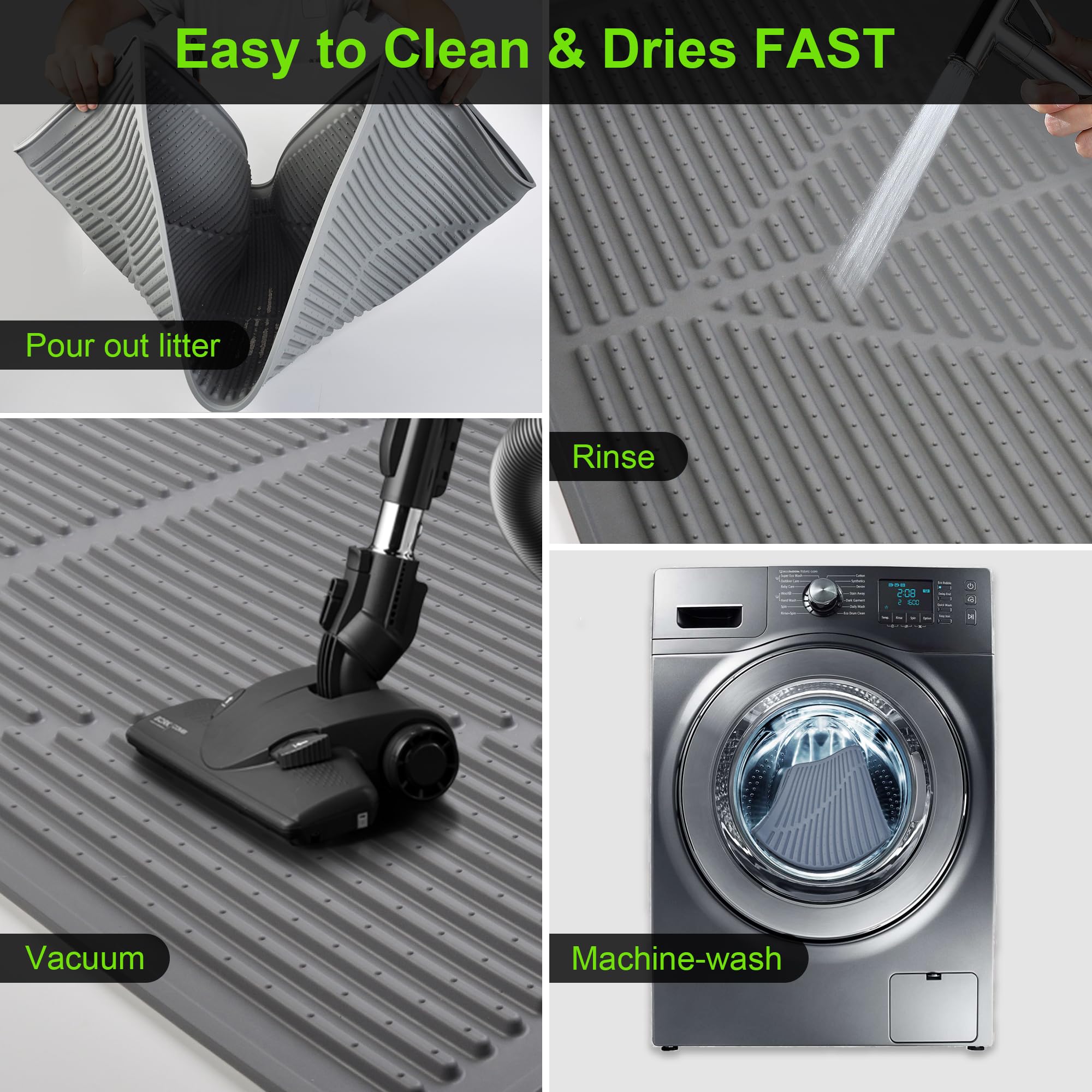 Mofason Cat Litter Mat Xxl - Waterproof Kitty Litter Box Mat For Floor - Extra Large Pet Trapping Litter Rug Pad - Silicone Cat Supplies & Accessories For Indoor Cats (38' X 25') -Grey