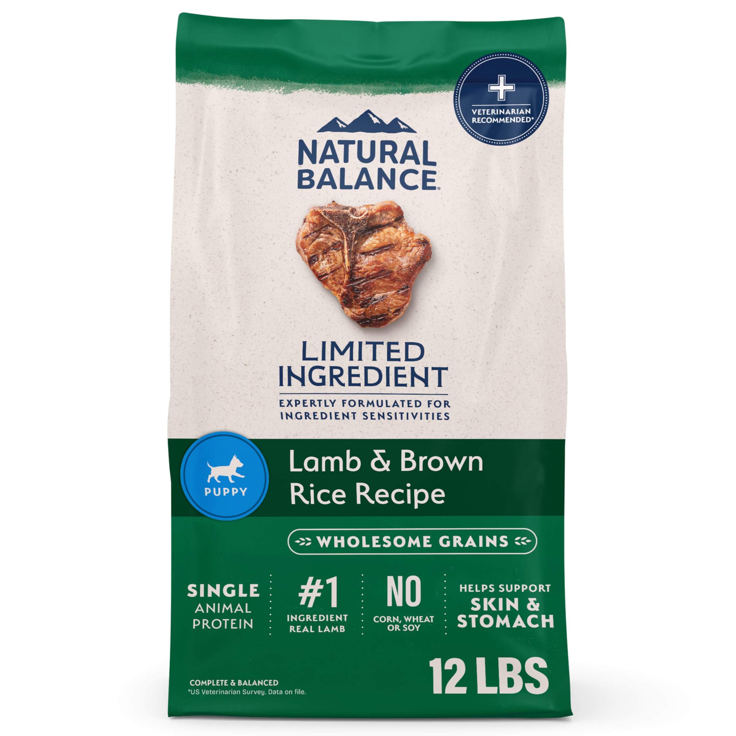 Natural Balance Limited Ingredient Puppy Dry Dog Food with Healthy Grains, Lamb & Brown Rice Recipe, 12 Pound (Pack of 1)