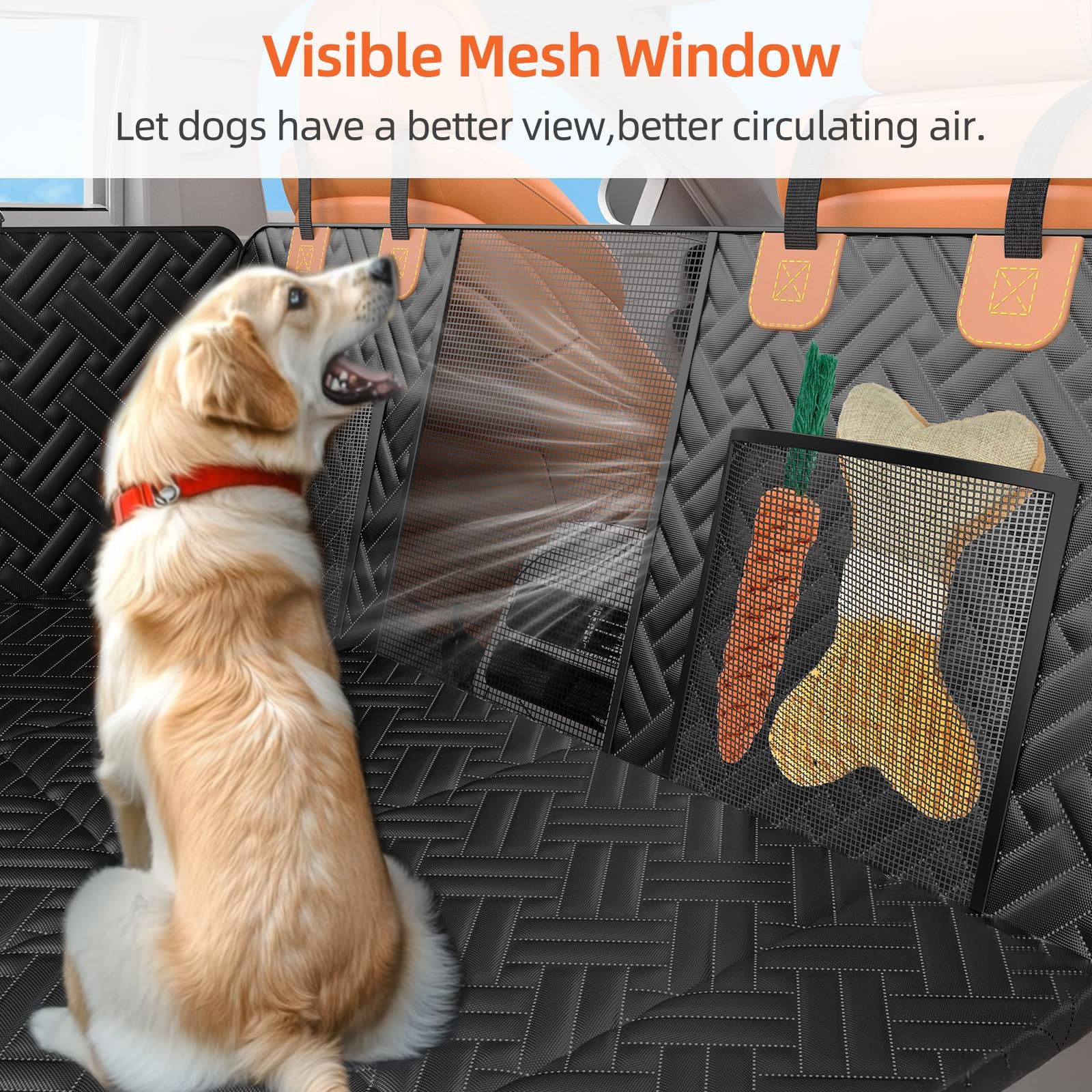Lehni Back Seat Extender For Dogs,Hard Bottom Car Seat Cover For Dogs With Mesh Window,Waterproof Backseat Pet Cover Hard Bottom