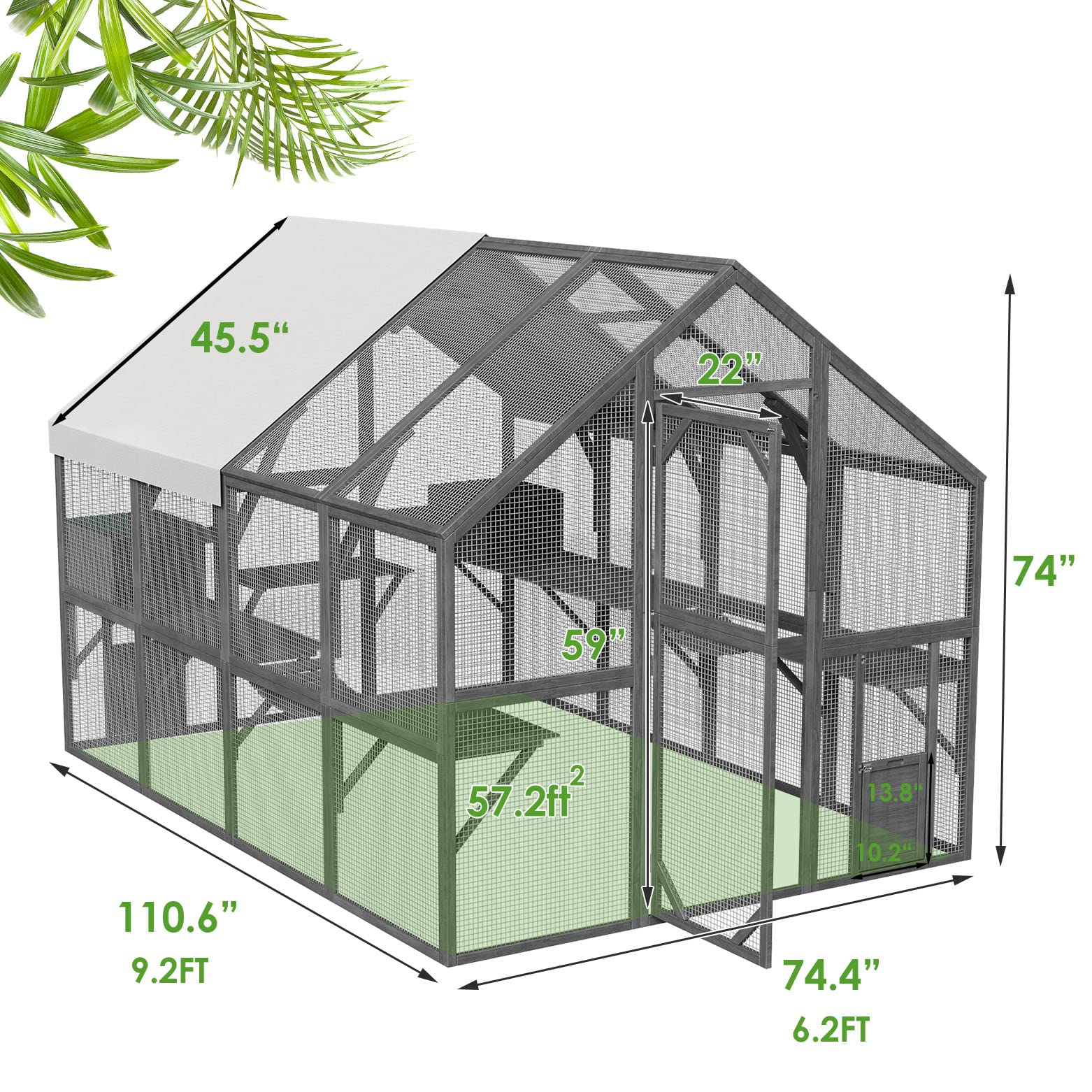 Lovinouse Large Wooden Outdoor Cat House, 57.2Ft Cat Run Enclosure Walk In Catio Kitten Condo With 2 Doors, 2 Playpen & Hiding H