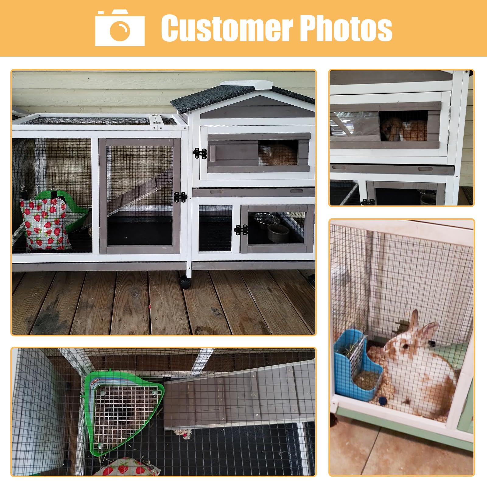 Petscosset Rabbit Hutch-Indoor Outdoor Rabbit Hutch With Pull Out Tray Large Rabbit Hutch Firwood Bunny Hutch Indoor Guinea Pig