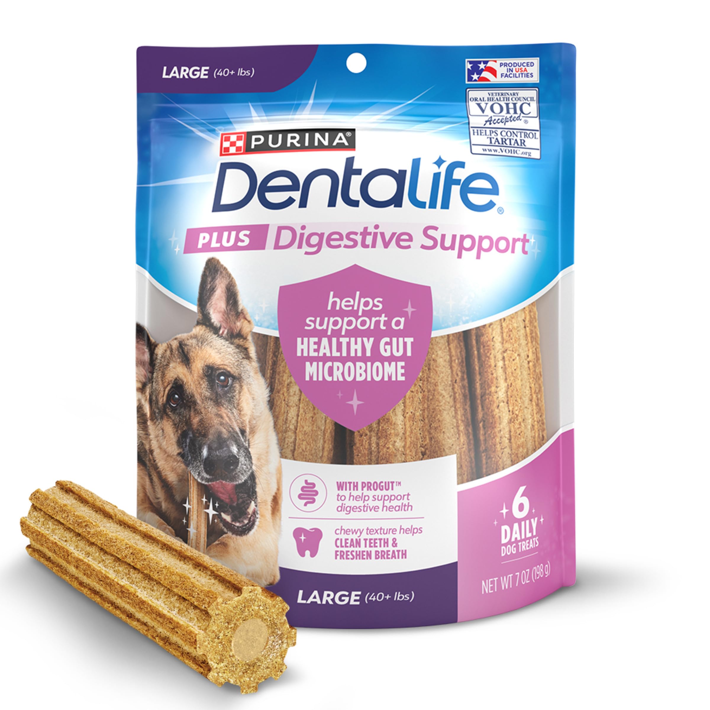 Dentalife Plus Digestive Support Dog Treats for Large Dogs 40 lbs. and up, Cleans Teeth, Freshens Breath, & Supports Healthy Gut