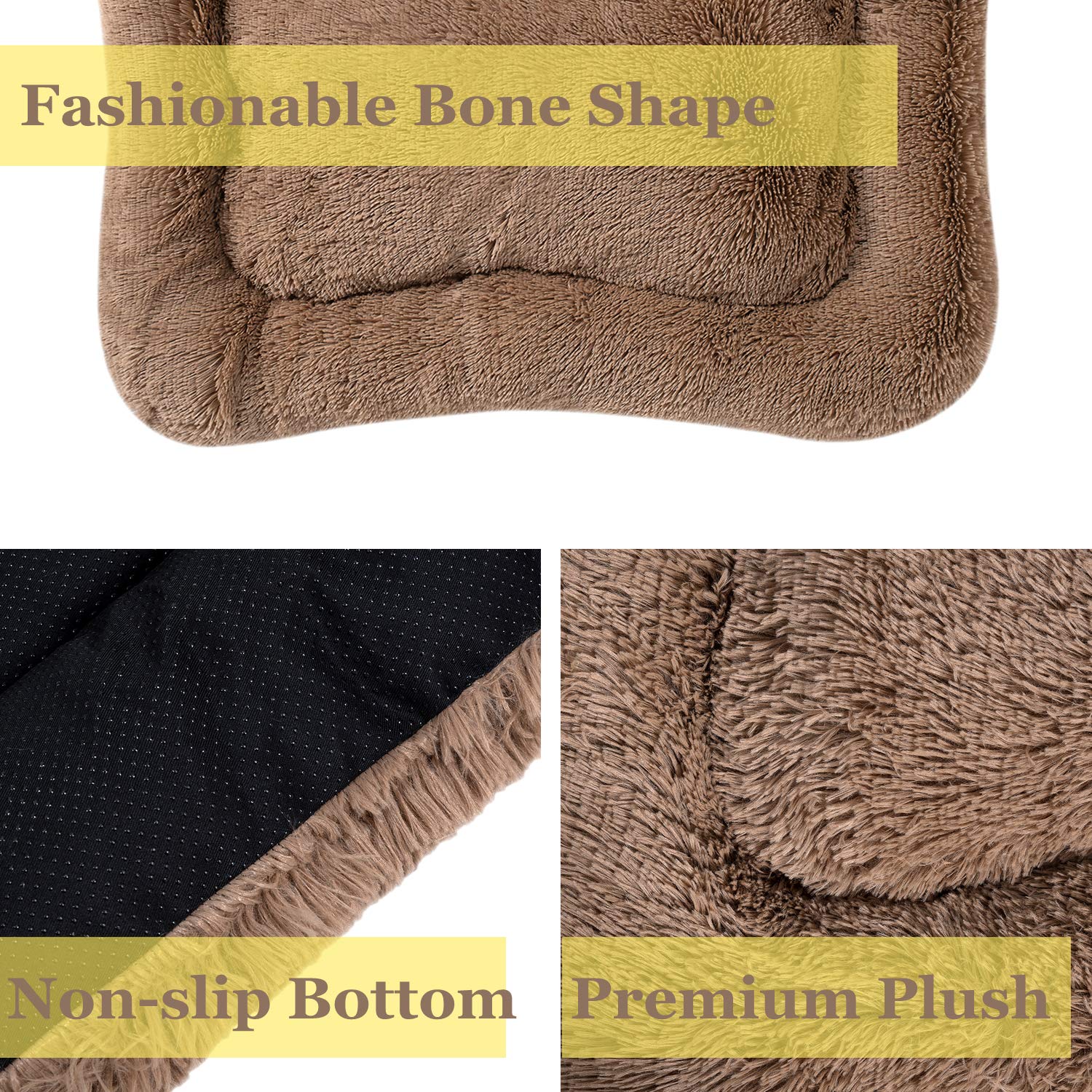 Coohom Deluxe Plush Bed Pet Cushion Crate Mat,Fulffy Comfy Kennel Anti-Slip Washable Pad For Medium Large X-Large Dogs(X-Large,
