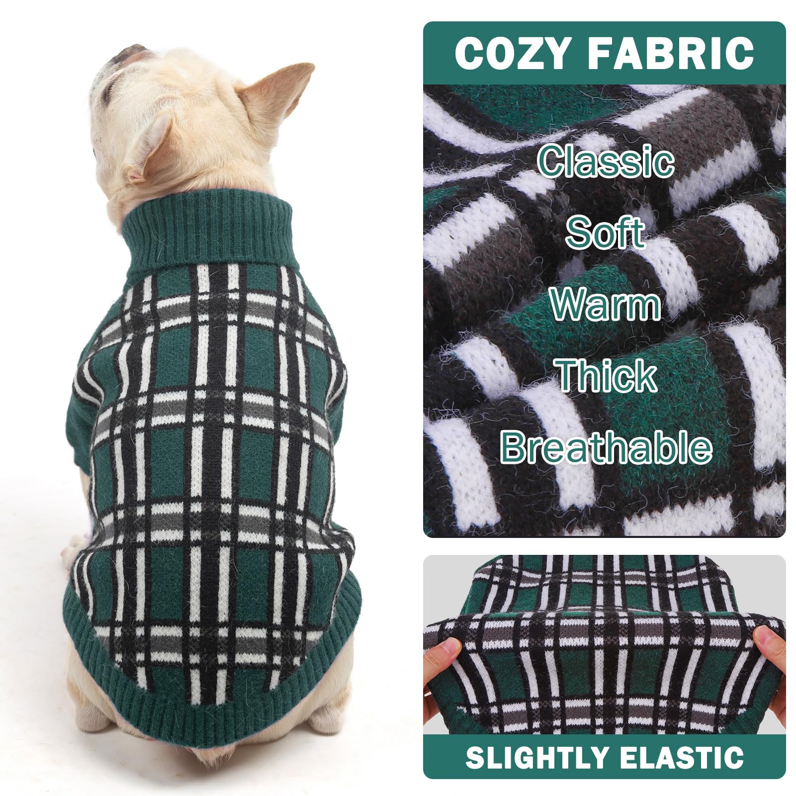 Scenereal Cozy Plaid Medium/Large Dog Sweater, Pullover Cable Knitwear Dog Sweatershirt For Dogs Boy&Girl In Winter, Turtleneck
