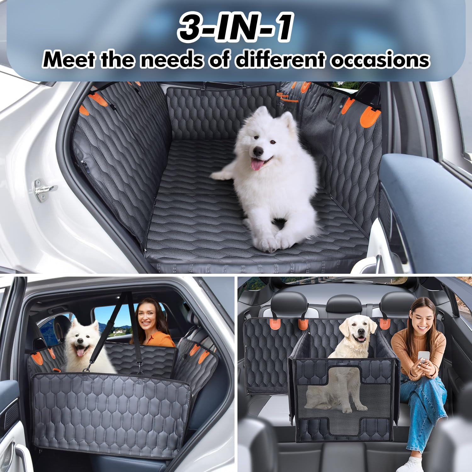 Chumajor 3-in-1 Convertible PU Leather Dog Car Seat Extender & Booster Seat - 400lb Capacity, Waterproof, Hard Bottom, Scratch-P