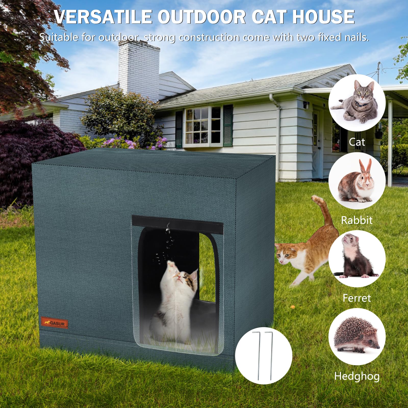 Gasur Large Heated Cat House For Outdoor Cats In Winter, Highly Elevated Base Waterproof & Insulated Feral Cat House, Warm Cat S