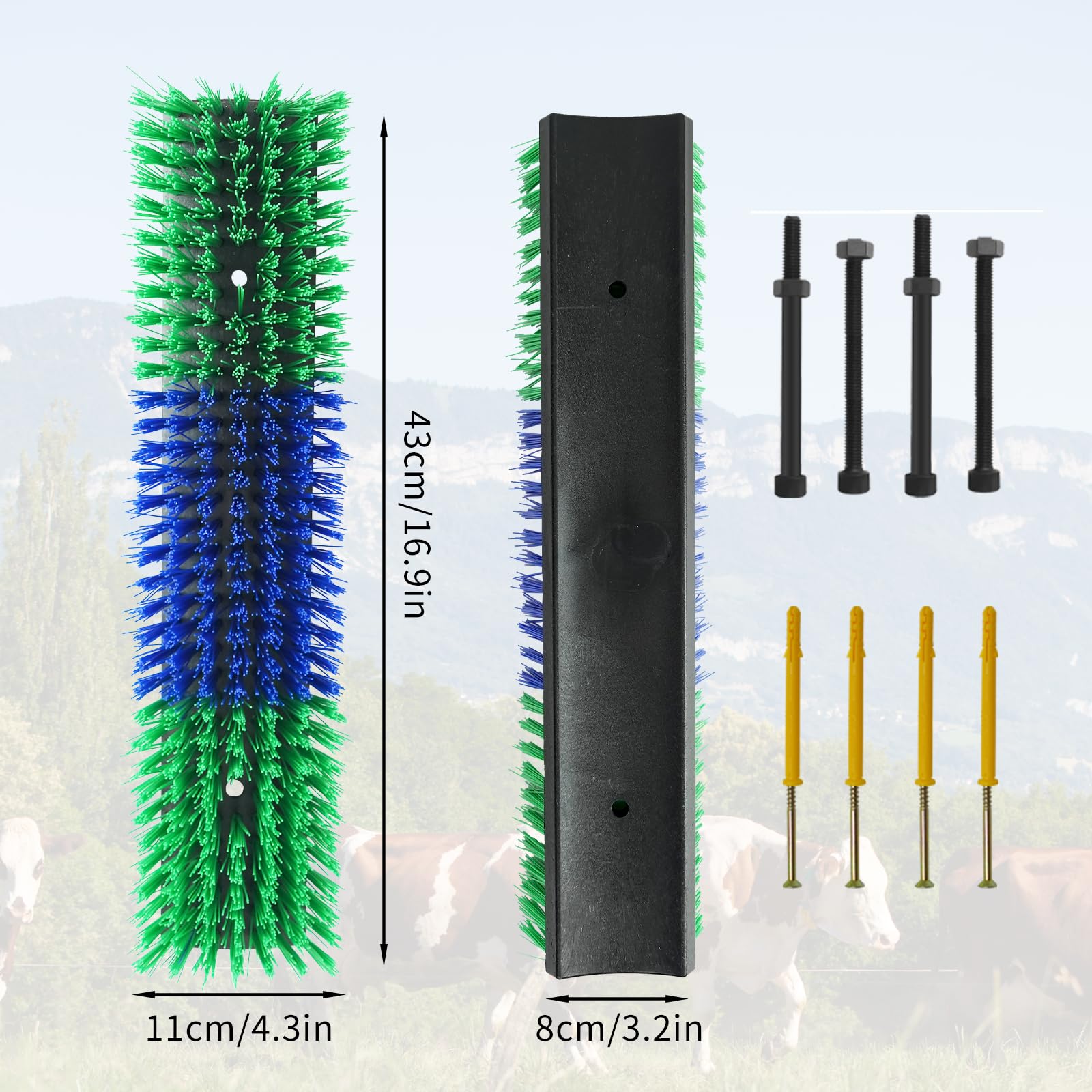 Livestock Scratch Brush With 4 Screws,Animal Back Scratching Brush For Cow,Cattle,Sheep, Horses,Pigs,Massage Grooming Tool(Green