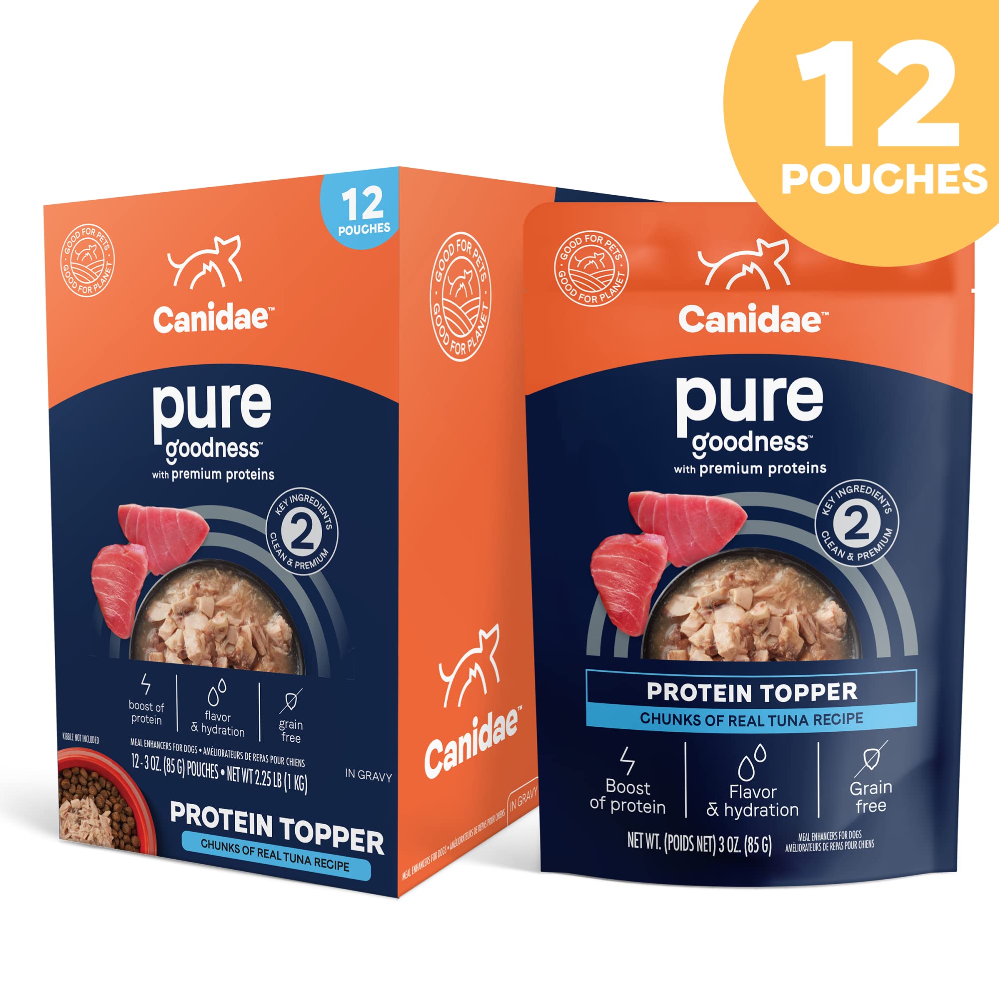 CANIDAE Pure Protein Topper Wet Dog Food, Chunks of Real Tuna in Gravy Recipe, 3 oz. (Case of 12)