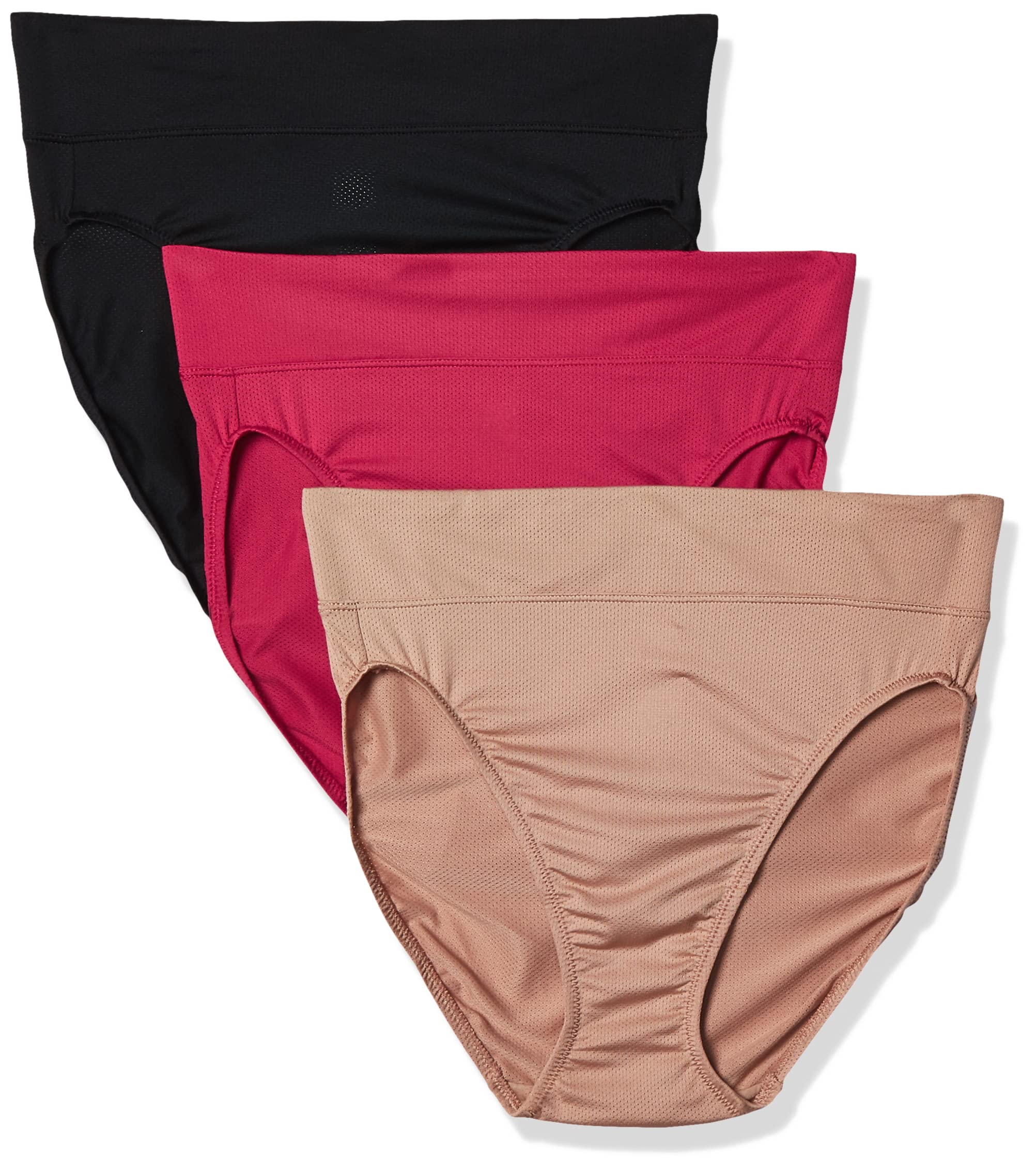 Warners Womens Allover Breathable Hi-cut Panty, VivaciousToasted AlmondBlack, X-Large