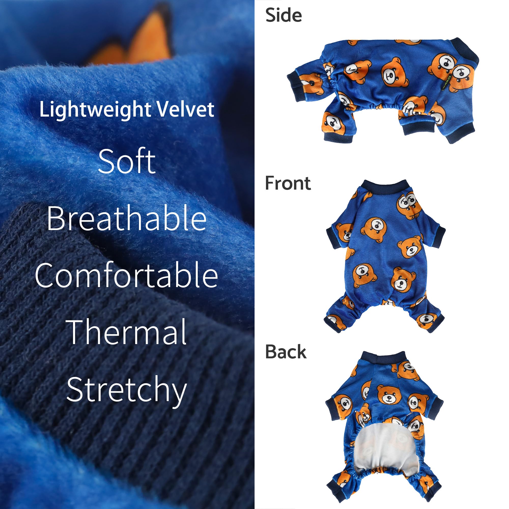 Fitwarm Cute Bear Dog Pajamas, Dog Clothes For Small Dogs Boy Girl, Fleece Pet Onesie With Feet, Royal Blue, Brown, Xl