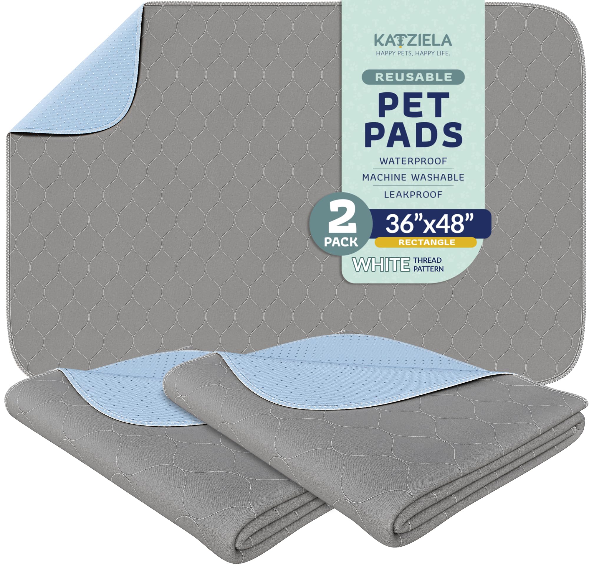 Katziela Washable Pet Pads (2 Pack 36In X 48In)Super Absorbent Waterproof Reusable Dog Pee Pads For Dogs Washable Puppy Pads For