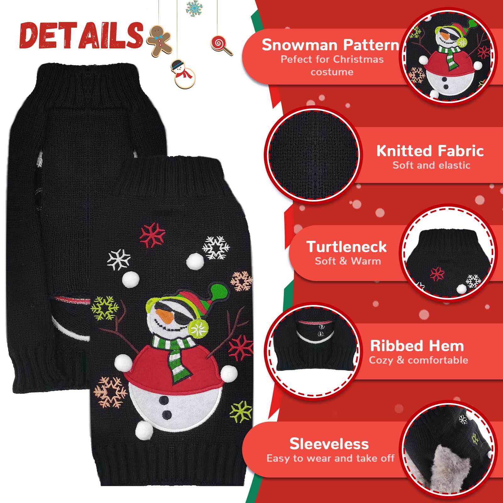 DOGGYZSTYLE Christmas Dog Sweaters Xmas Pet Outfit Clothes Cute Black Snowman Costume Puppy Cat Knitted Jumpers (S,Black Snowman