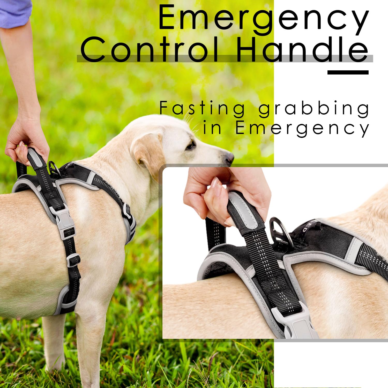 Thinkpet No Pull Harness Breathable Sport Harness With Handle-Dog Harnesses Reflective Adjustable For Medium Large Dogs,Back/Front Clip For Easy Control S Black