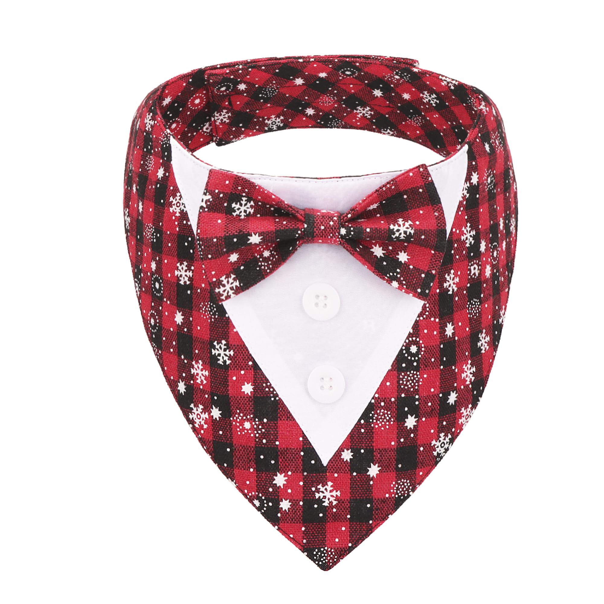 Adoggygo Christmas Dog Tuxedo Bandana, Red Plaid Pet Chritstmas Tux With Bowtie Adjustable Christmas Formal Costume For Medium D