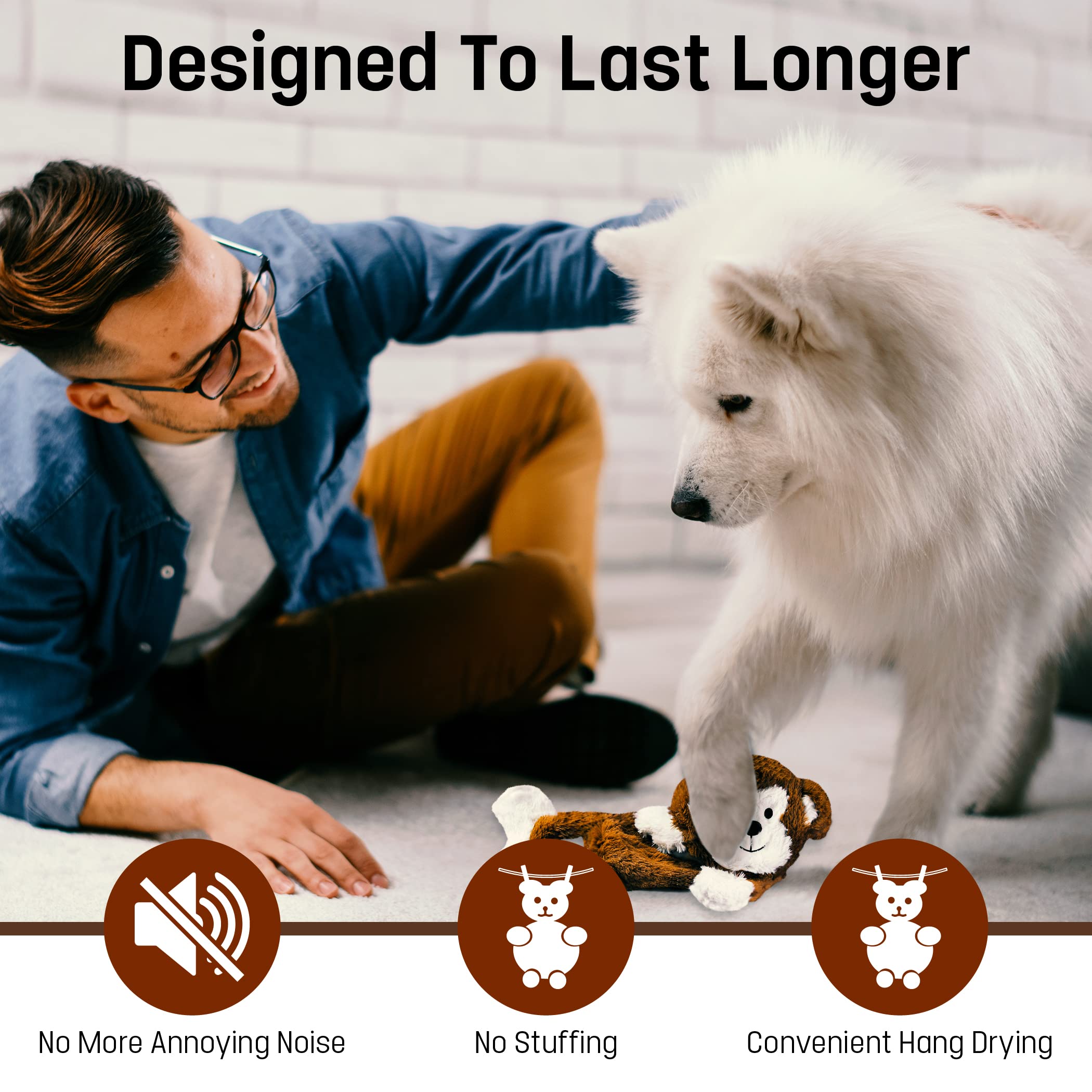 Fga Marketplace Monkey-Grey Rabbit Flat No Stuffing No Squeak Plush Dog Toy, Funny Style Will Entertain Your Pet For Hours, Reco