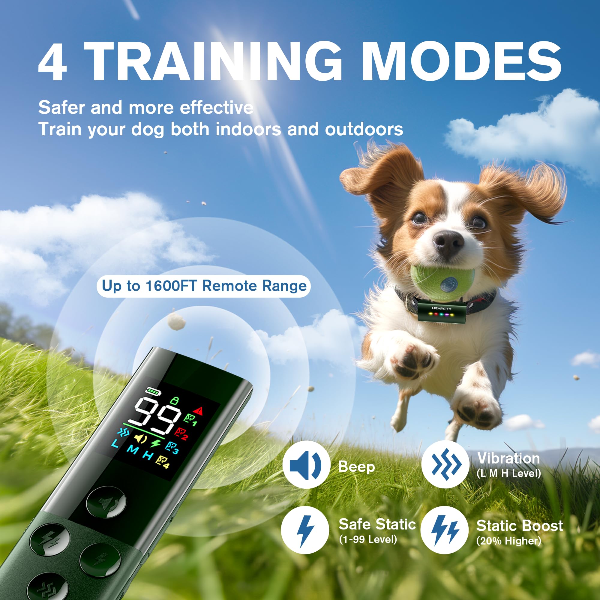 Dog Training Collar With Remote Control, 1600Ft Electric Collars For Dogs 8-120 Lbs, Ip67 Waterproof Collar With Safe Static, Be