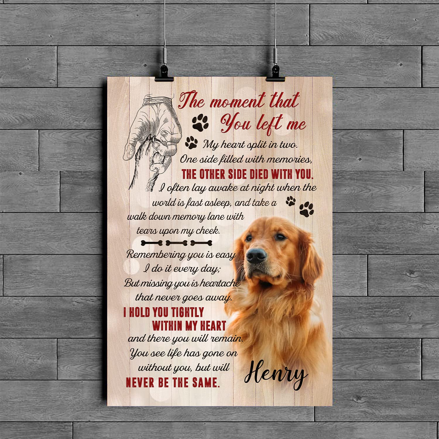 Hanikid Personalized Pet Memorial Poster The Moment You Left Me Custom Gift For Loss Of Dog Cat Condolence Sympathy Gifts For Pets Lovers Photo Canvas Posters Puppy Dogs Bereavement Keepsake Memory