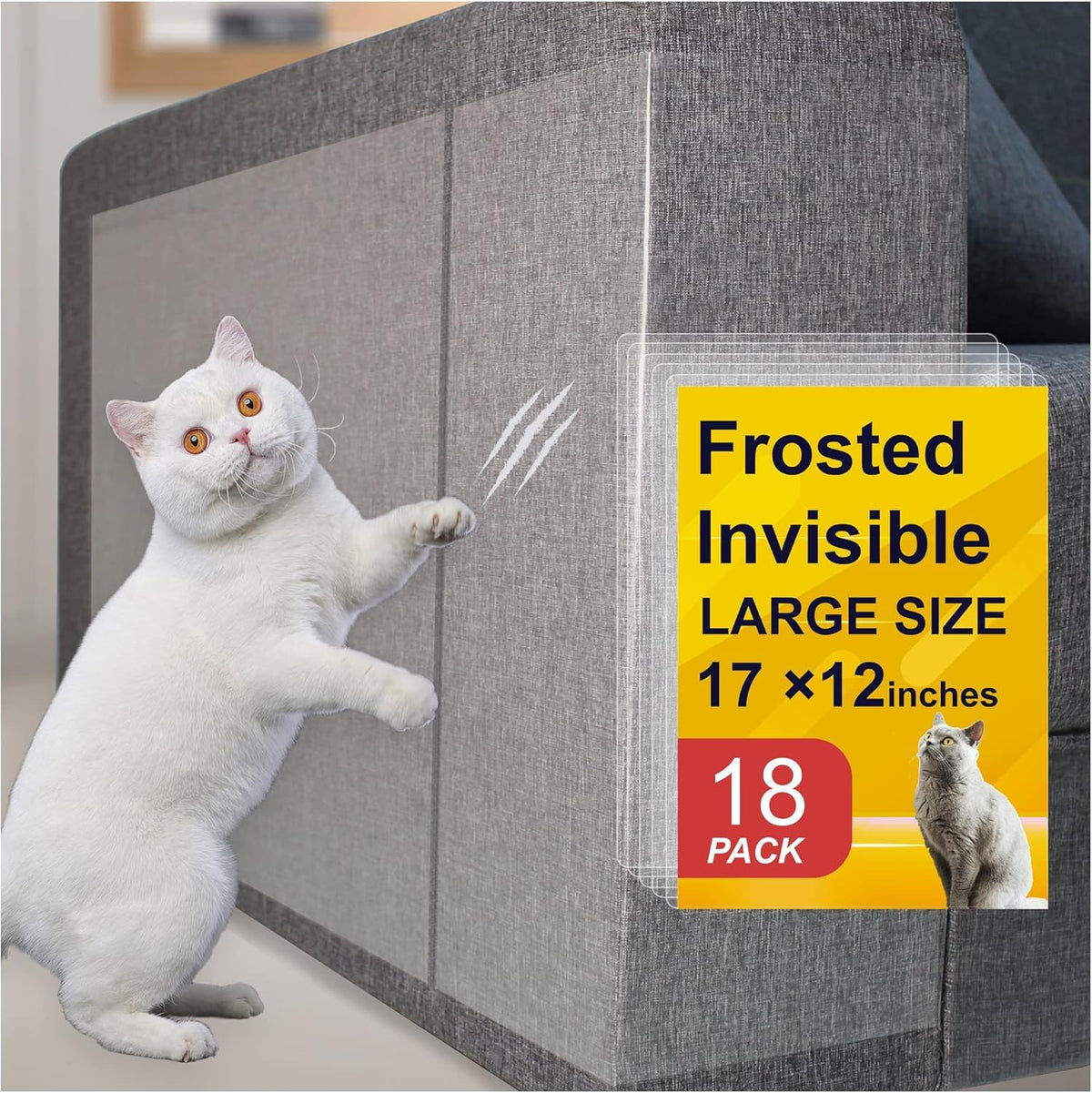 Anti-Cat Scratch Furniture Protector From Cats Scratching-18-Pack Clear Sofa Guard Tape For Couches, Deterrent Pet Protection Fi