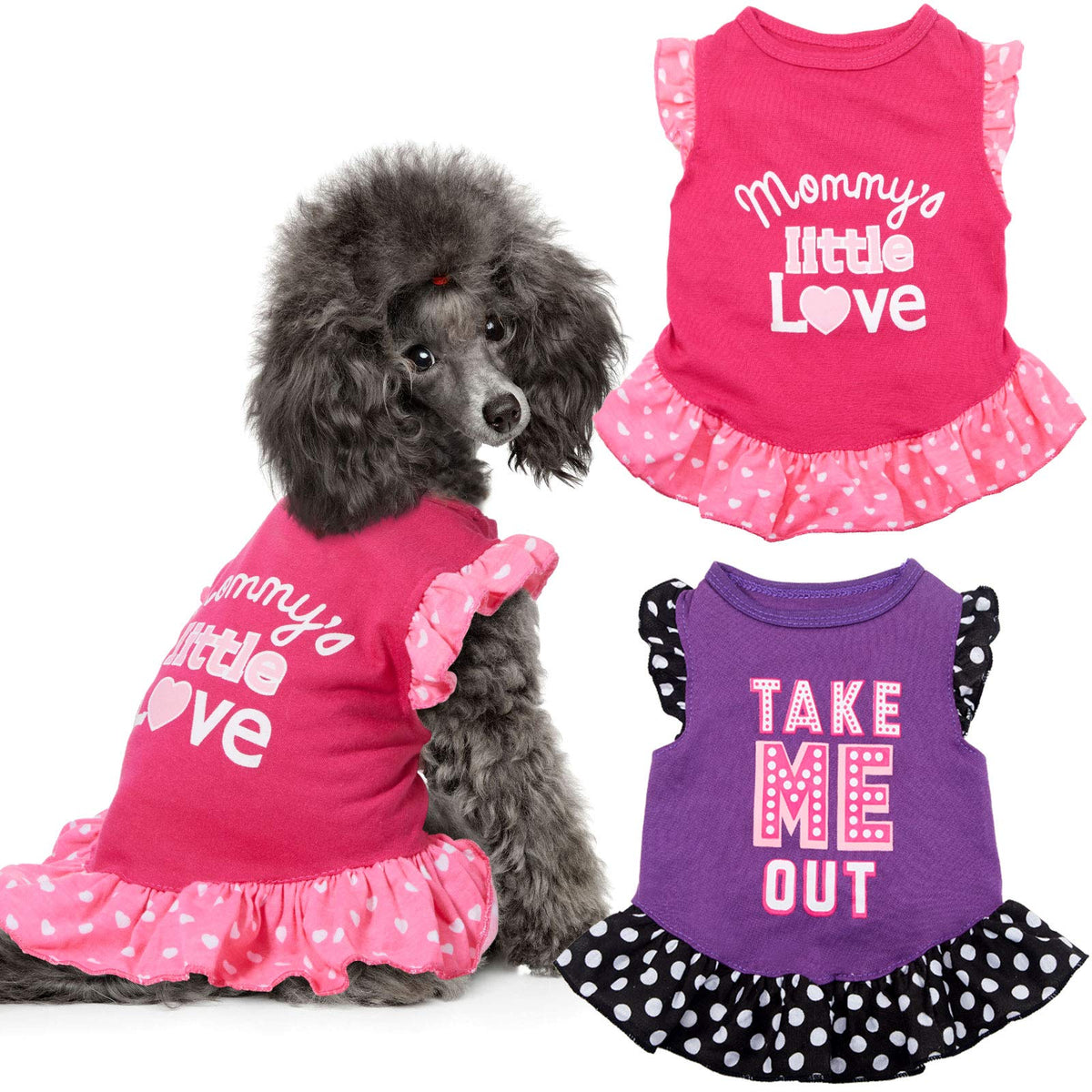 2 Pieces Dog Dresses For Small Dogs Cute Girl Female Dog Dress Mommy Puppy Shirt Skirt Doggie Dresses Pet Summer Clothes Apparel For Dogs And Cats (Love And Me,Medium)