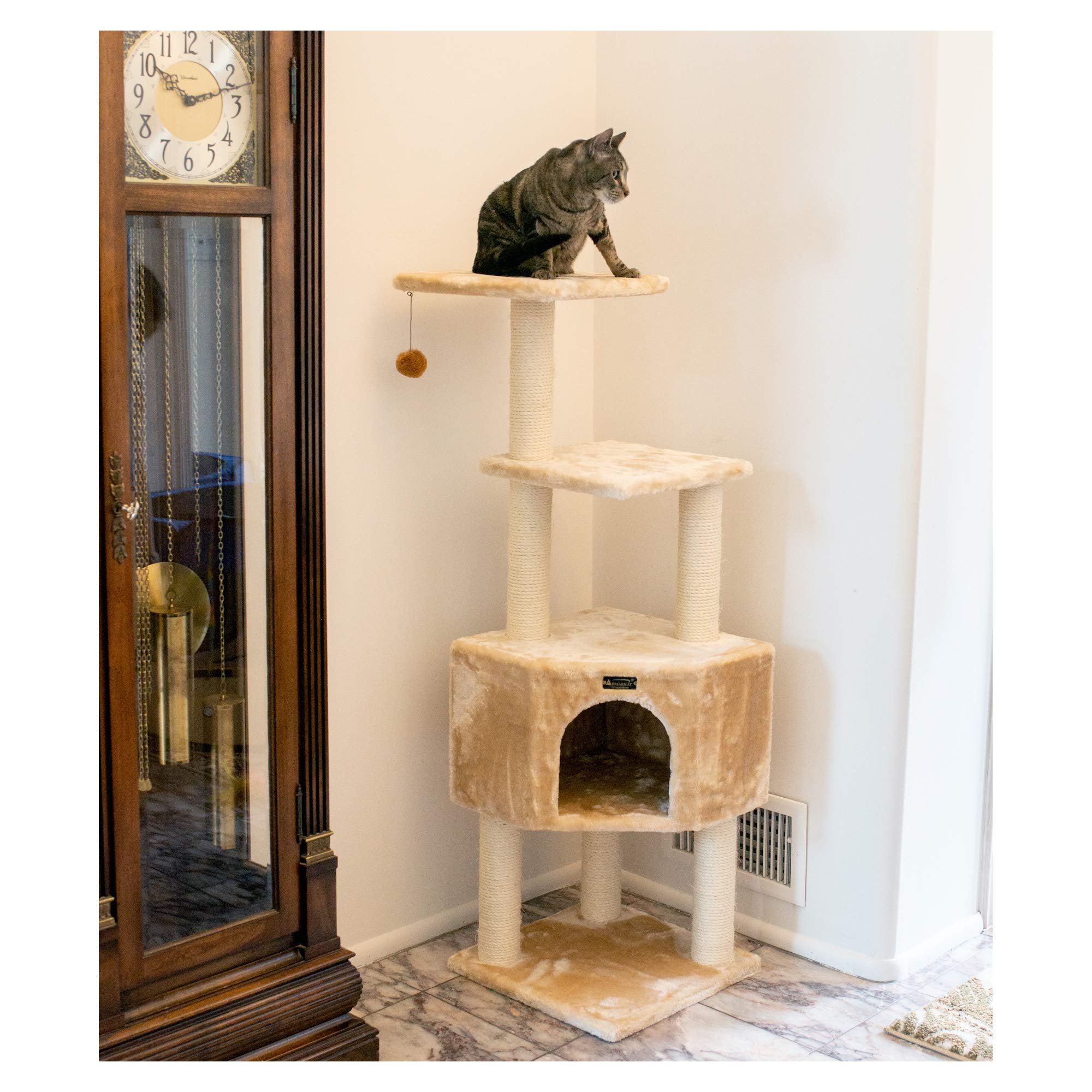 Armarkat 3 Levels Real Wood Cat Tower for Kittens Play 48 Height Beige A4801