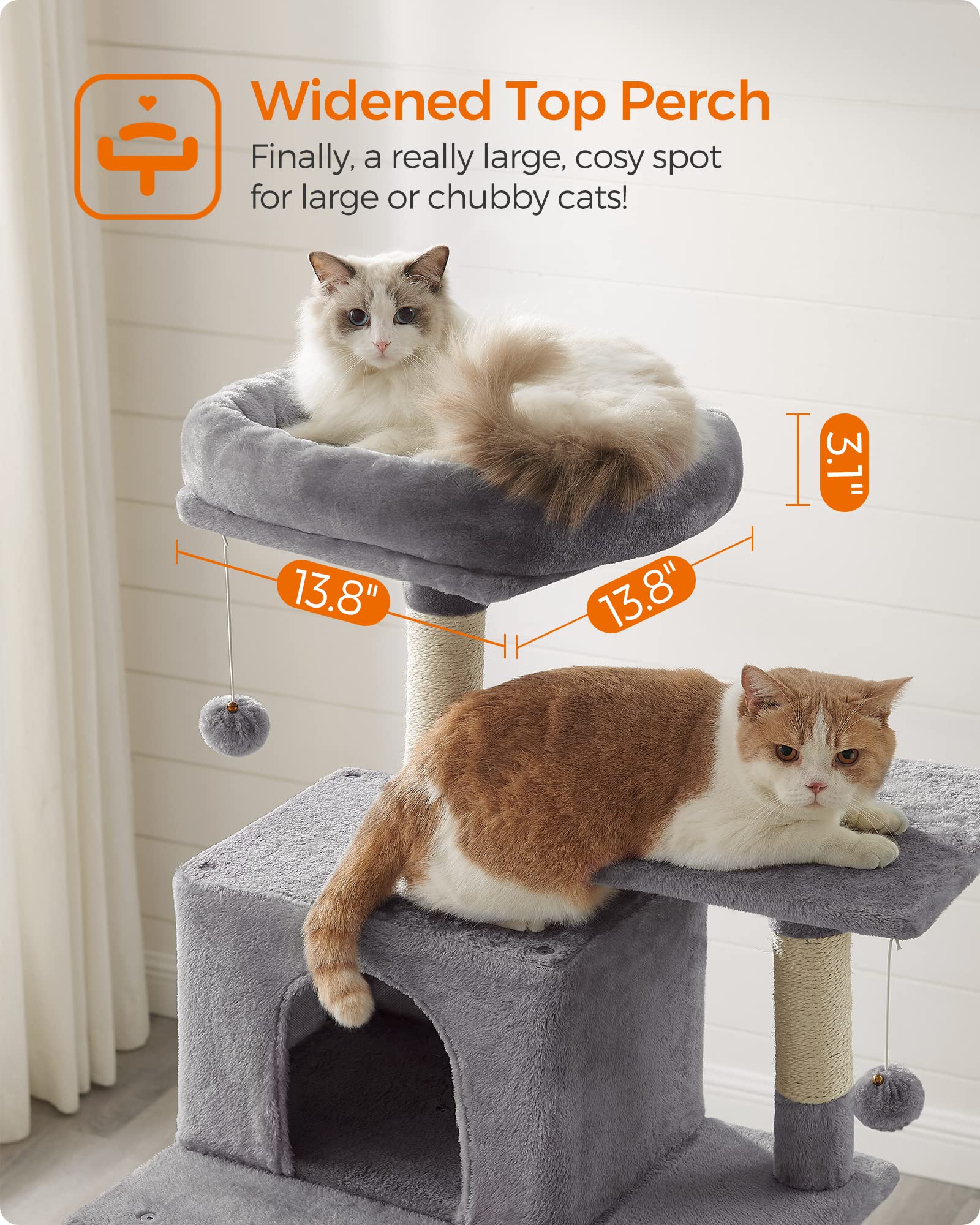 Feandrea Cat Tree, 75.2-Inch Cat Tower For Indoor Cats, Plush Multi-Level Cat Condo With 5 Scratching Posts, 2 Perches, 2 Caves, Hammock, 2 Pompoms, Light Gray Upct191W01