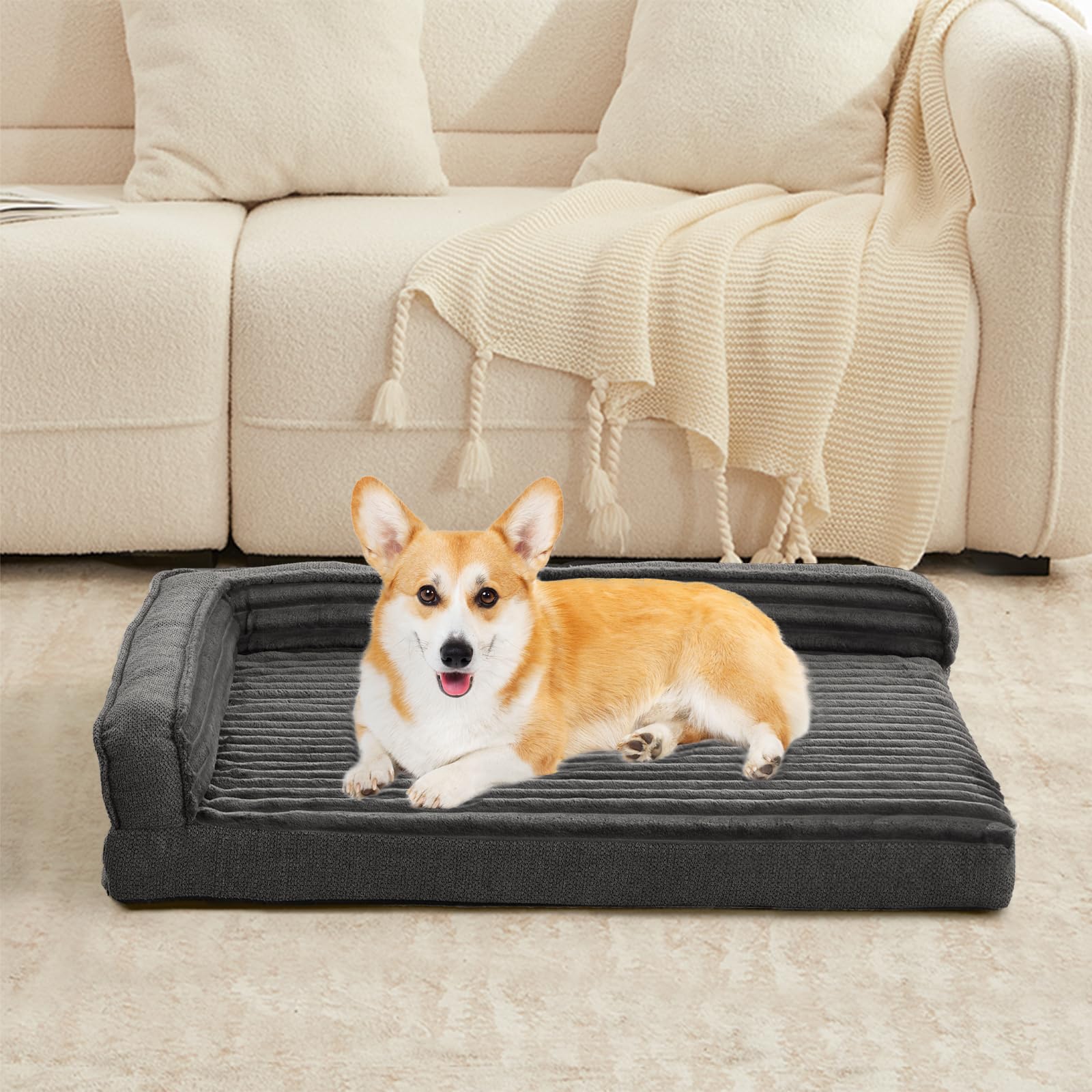 WINDRACING Orthopedic Dog Bed, Waterproof Egg Foam Sofa, 31"x25", Dark Gray, Medium Pets, Removable Cover, Non-Slip Bottom, Model ZZ-42#-US