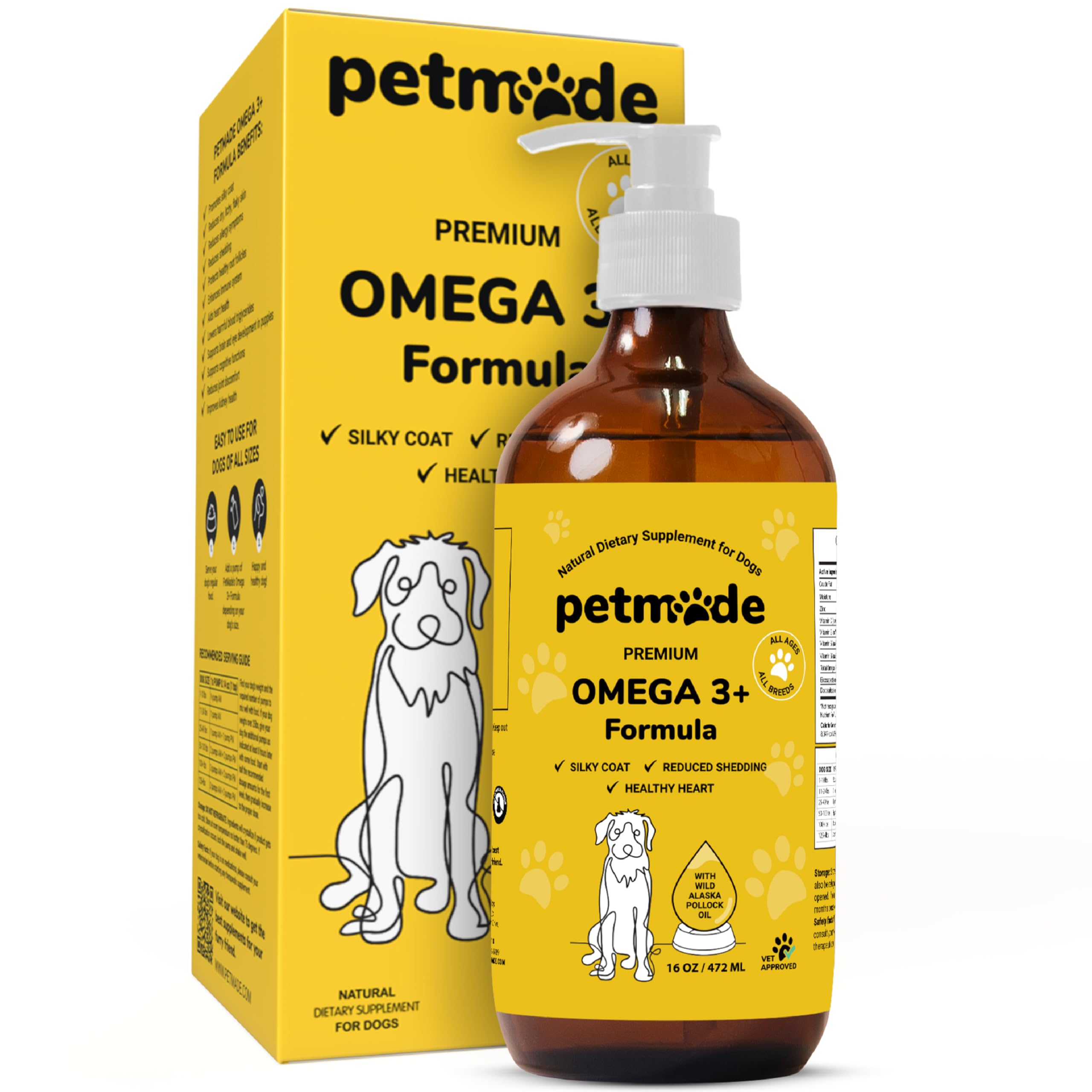PetMade Omega 3 Fish Oil for Dogs Skin and Coat - Wild Alaskan Pollock Oil for Itchy Skin- Omega 3 Fatty Acids for Dogs - Liquid