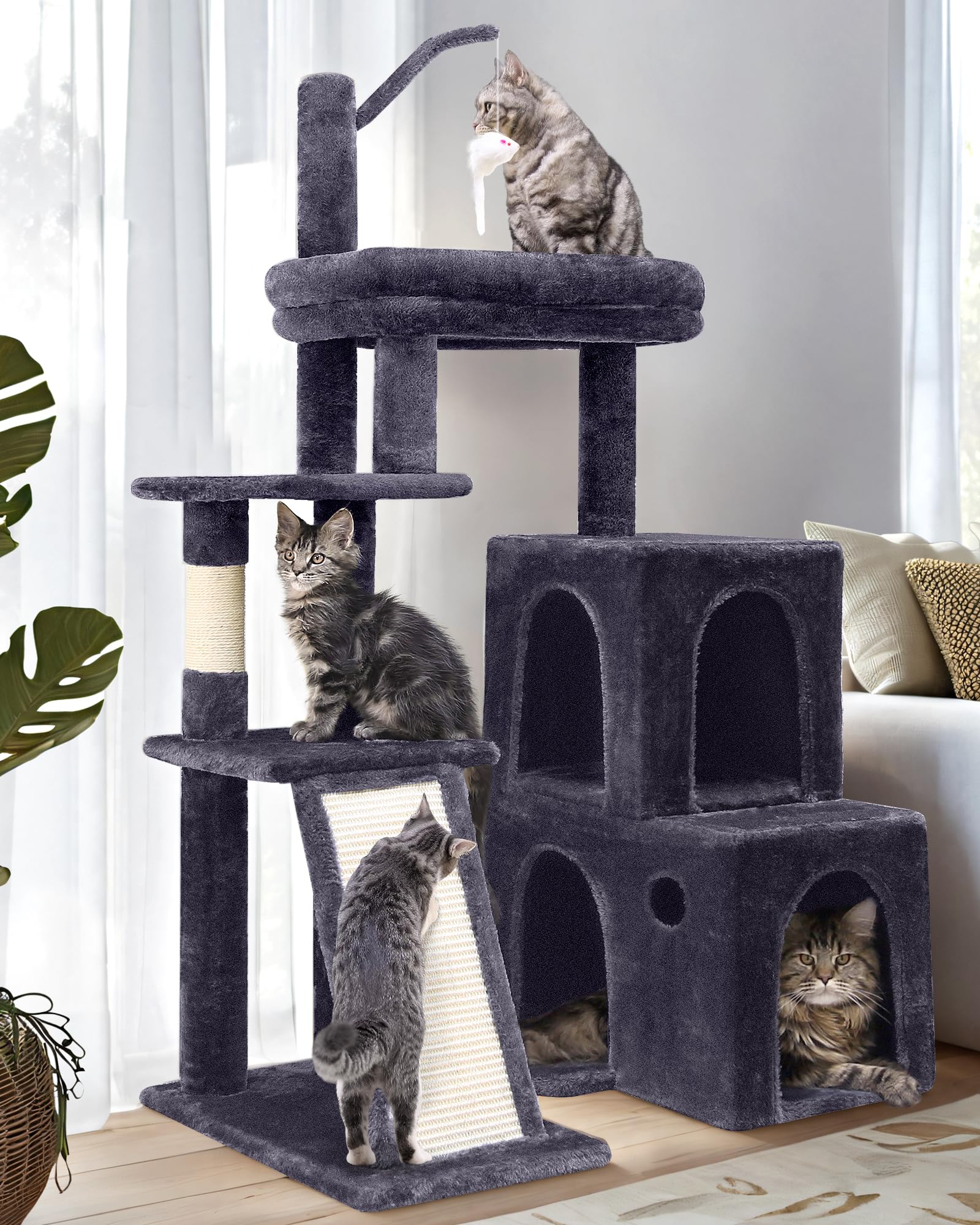 Globlazer F50 Cat Tree Tower for Large Indoor Cats, 50-inch Heavy Duty Cat Tree for Big Cats, Cat Tree House with Extra-Large Pa
