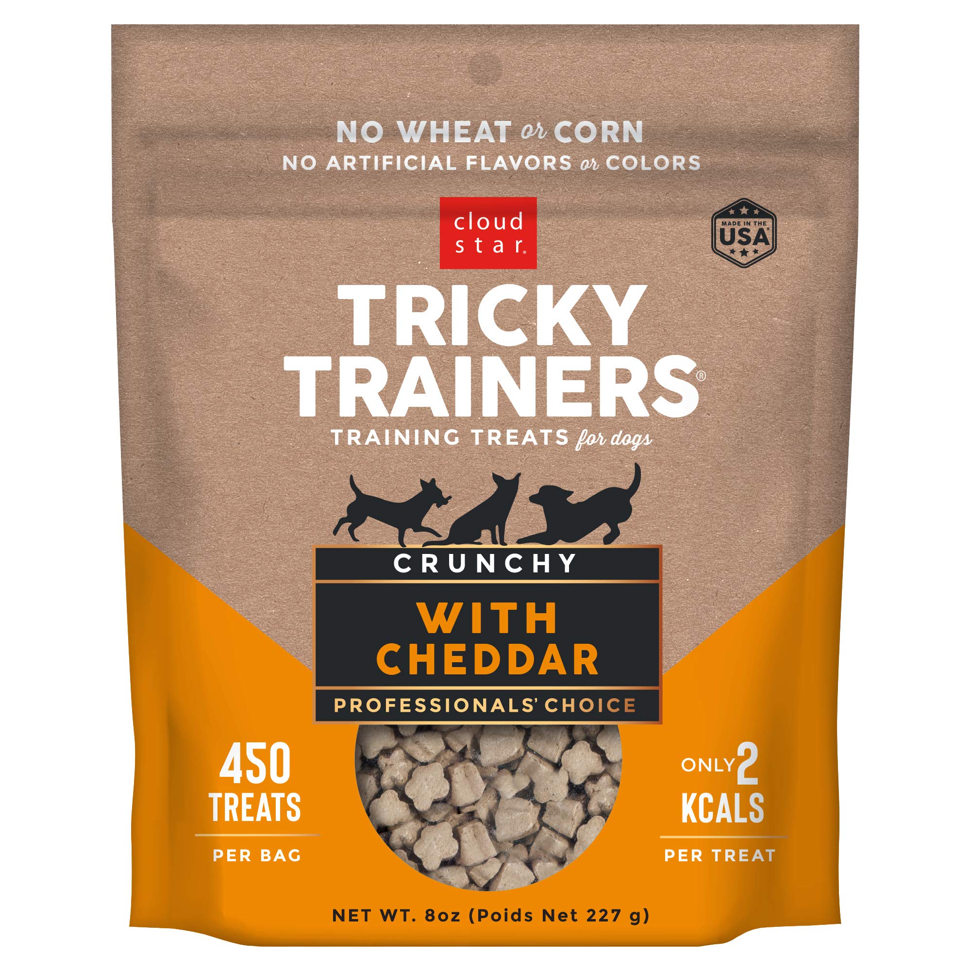Cloud Star Tricky Trainers Crunchy, Low Calorie Training Dog Treats, Made in the USA, Wheat & Corn Free, 8oz Cheddar
