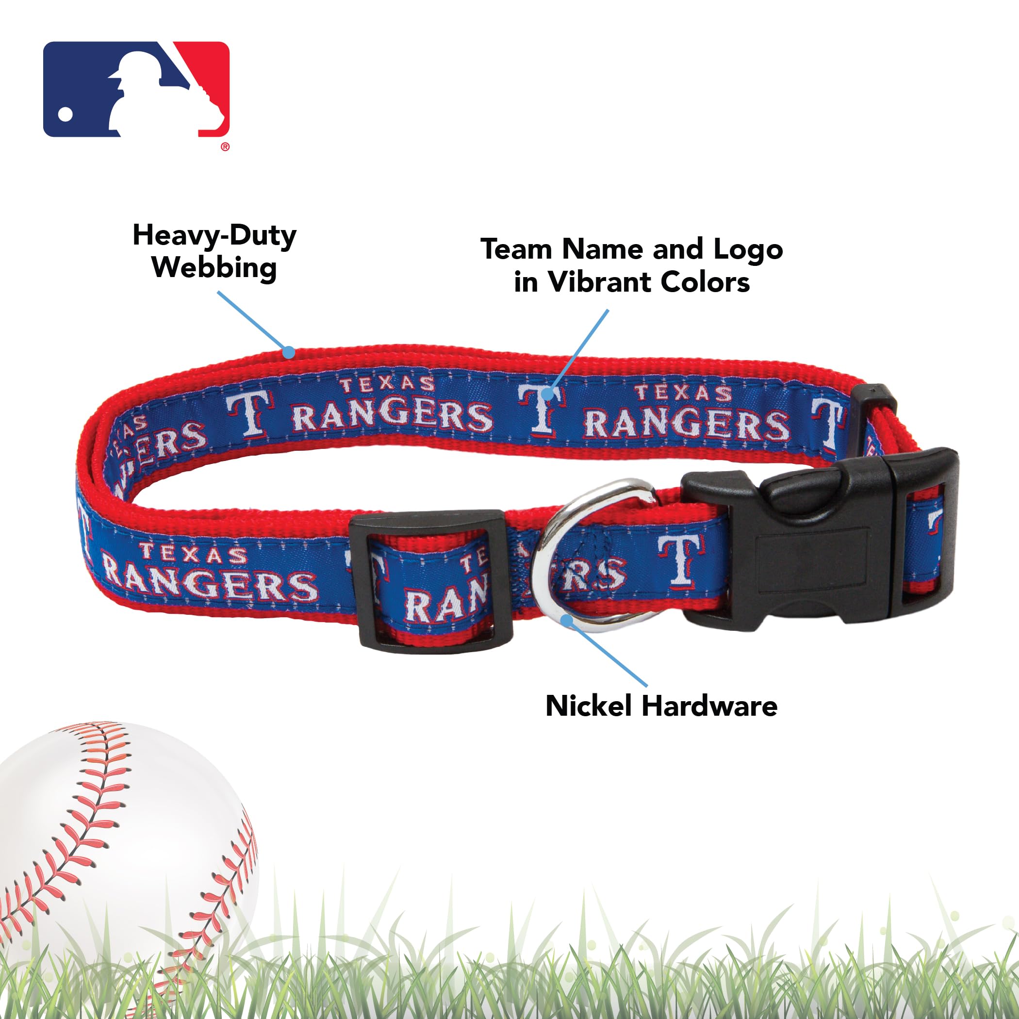 Pets First Texas Rangers Collar- Ribbon, Size: L (Ran-3036-L) (Ran-3036-Lg)