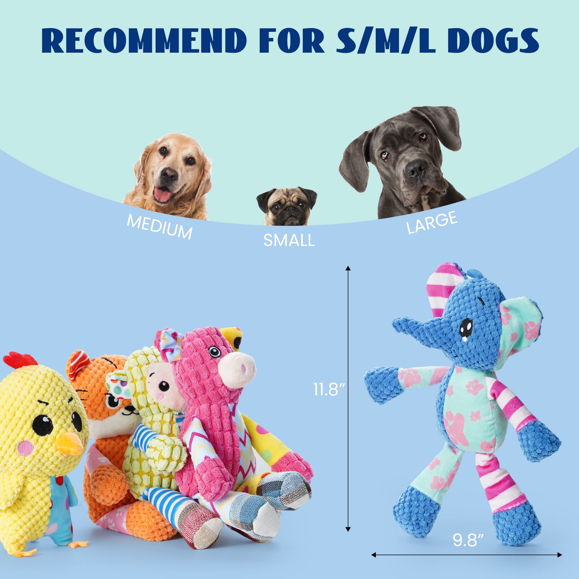 Nocciola Stuffed Crinkle Squeaky Dog Toys: 5 Pack Cute Animal Plush Dog Toys for Small Medium Size Dogs, Durable Puppy Chew Toys