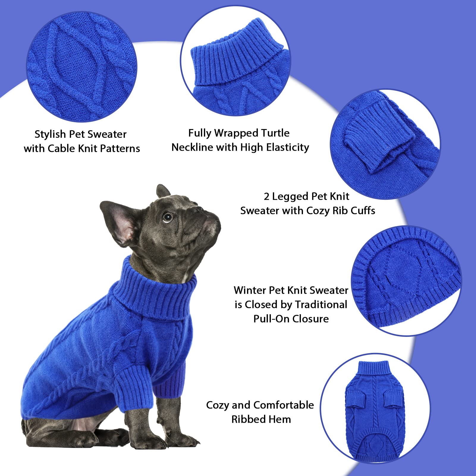 Queenmore Xxl Sweater For Large Dogs, Warm Turtleneck Knitted For Pitbull Doberman, Winter Clothes For Male Female Dogs (Royal B