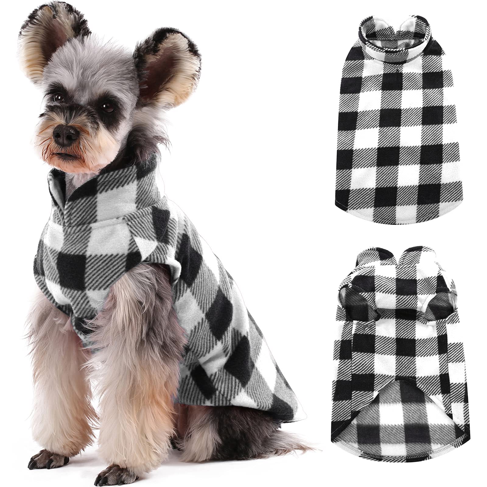 Kuoser Stretch Dog Fleece Vest - Soft Classic Plaid Basic Sweater With Leash Hole For Small Dogs & Cats, Warm Pullover Dog Coat 