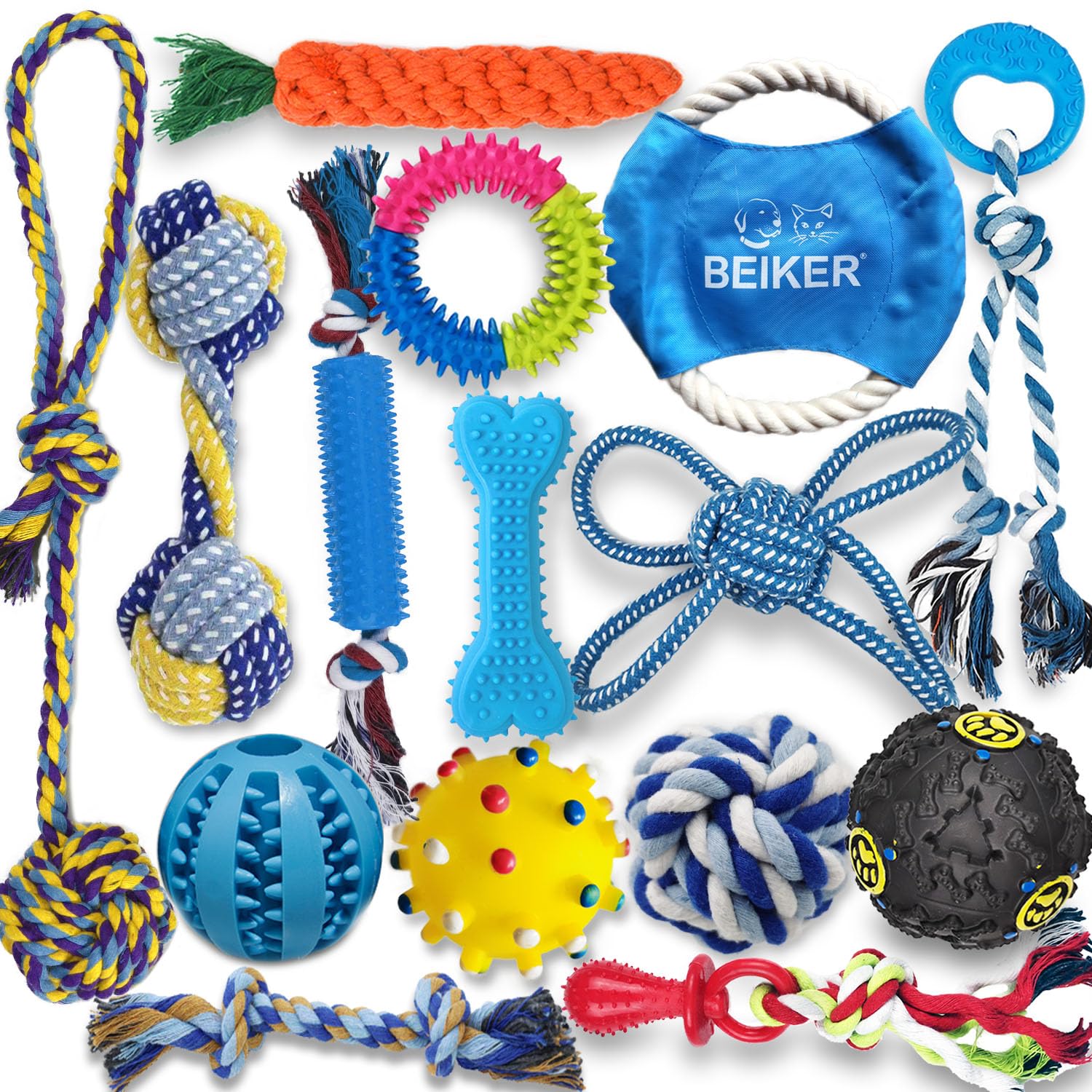 Beiker Dog Teething Chew Toys - 15 Pack Tough Small Medium Large Breed Puppy Toys, Dogs Rope Chew Toys Bundle For Boredom, Pet I