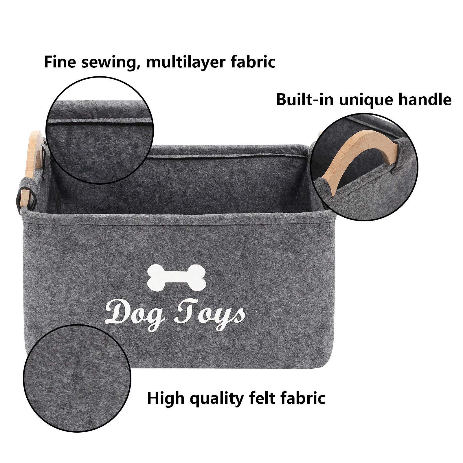 Geyecete Dog Toys Storage Bins - with Wooden Handle, Collapsible Pet Supplies Storage Basket Pet Supplies Storage Basket/Bin Kid