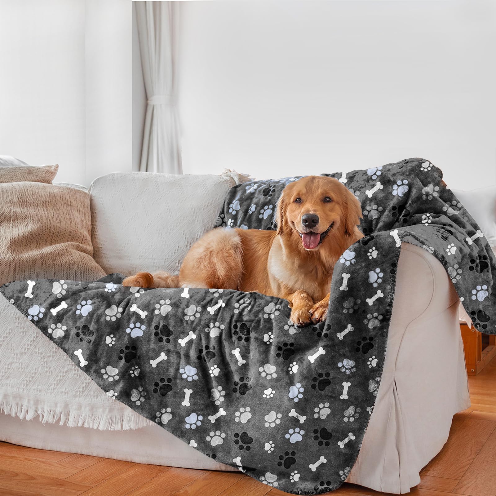 Aiwek Waterproof Dog Blanket, Pattern Printing Super Soft Warm Fluffy Facecloth Sofa Car Bed Protector, Urine Proof Washable Out