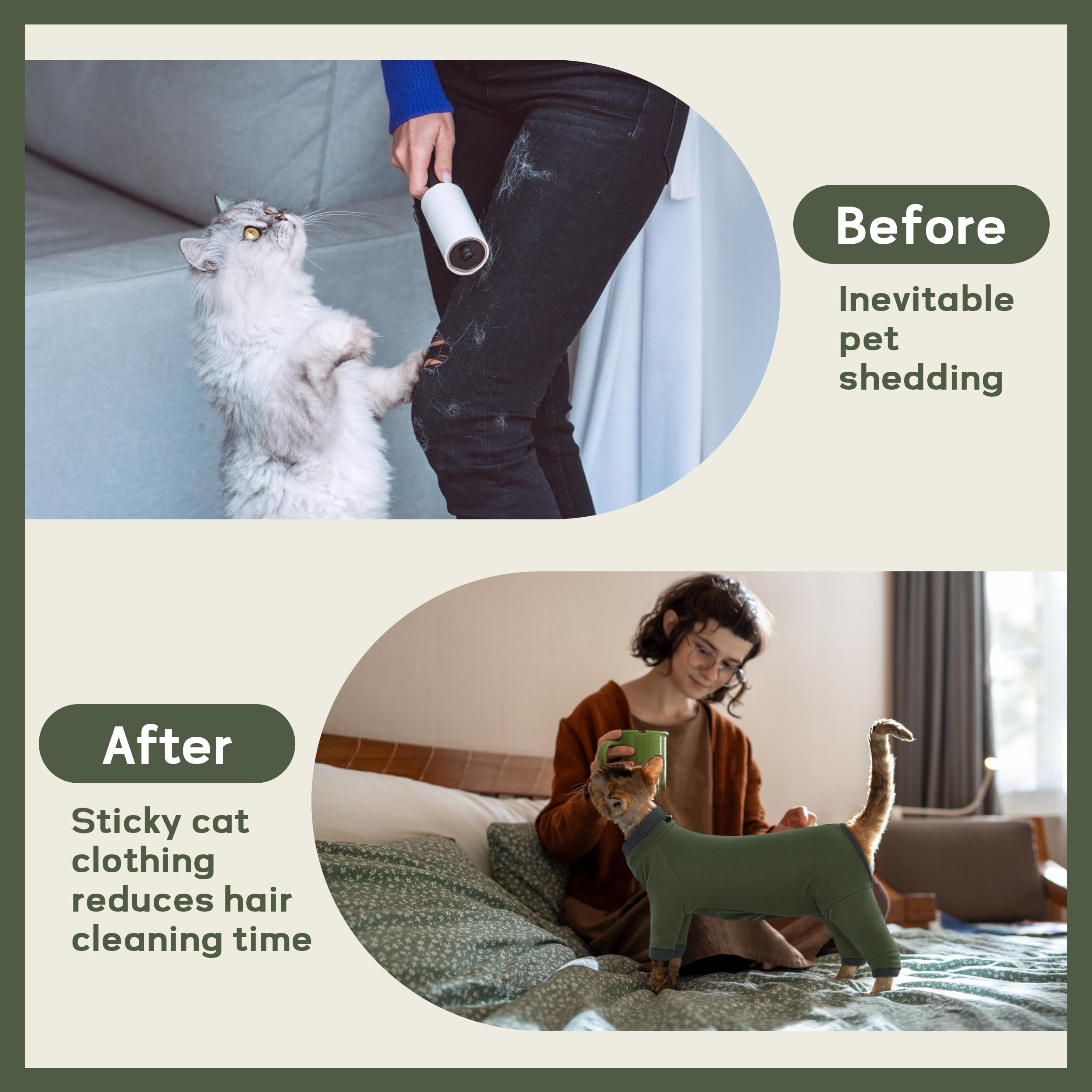 Pumyporeity Sticky Cat Clothes - Soft Cat Sweaters & Pajamas For Recovery & Hair Loss Prevention, Green, Xs