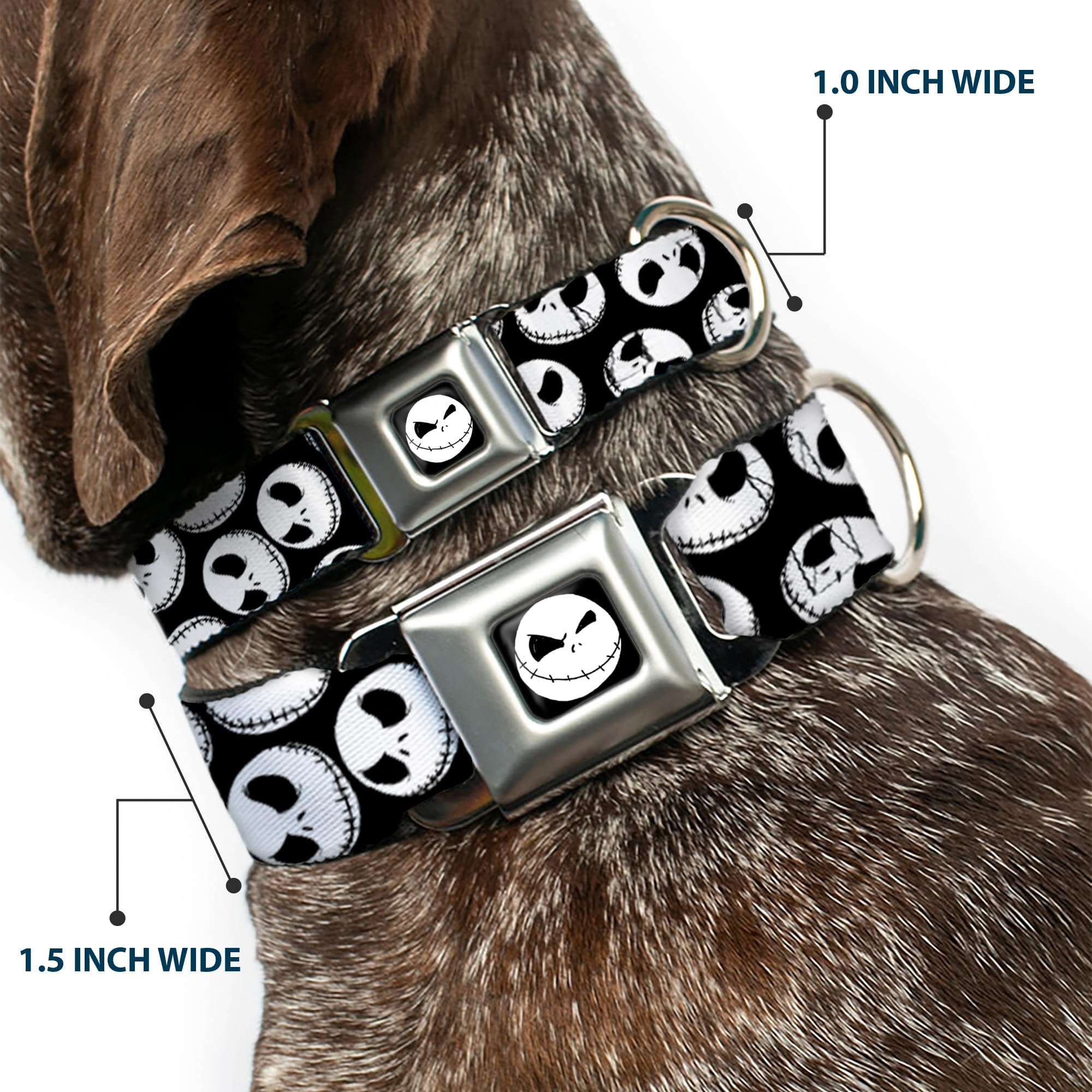 Buckle-Down Seatbelt Buckle Dog Collar - Nbc Jack Expressions Scattered Black/White - 1.5 Wide - Fits 13-18 Neck - Small
